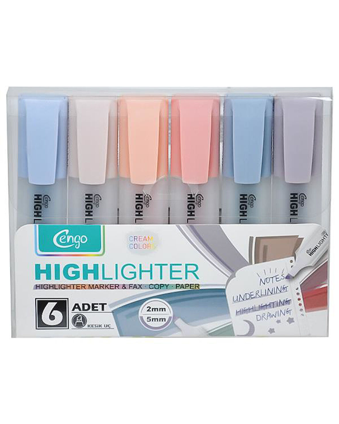 Cengo 6lı Fosforlu Kalem Cream Renkler CGO804