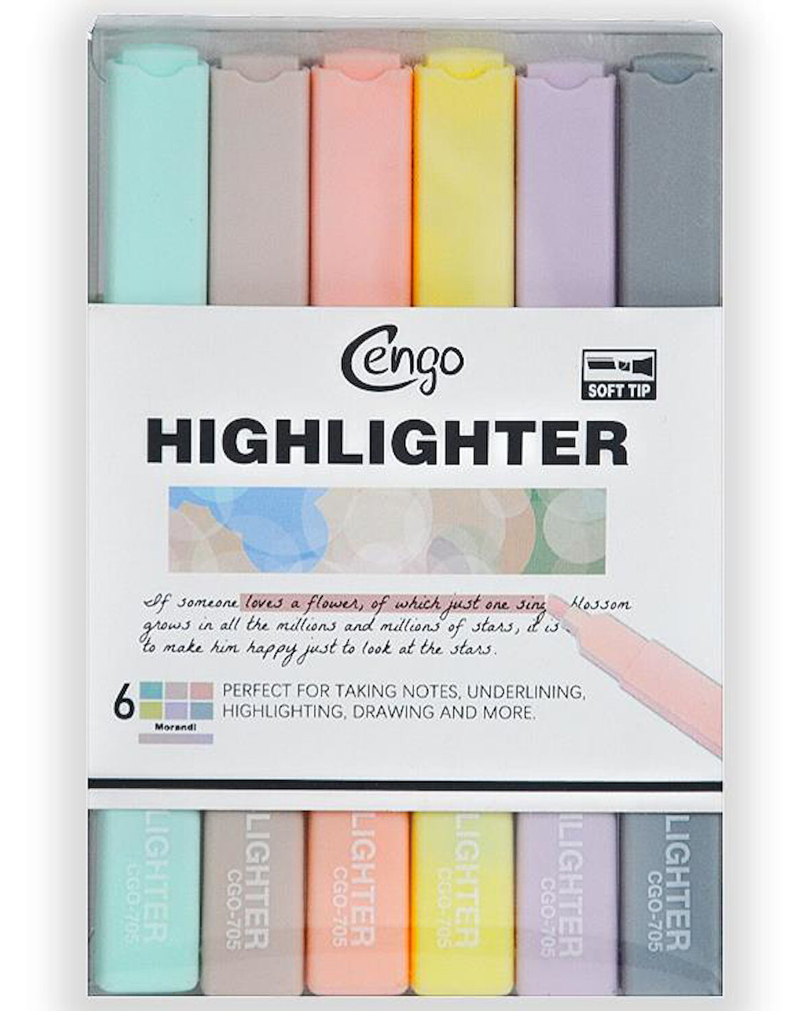 Cengo Kare Tipi Highlighter Fosforlu Kalem Morandi Renkler 6lı Set CGO705