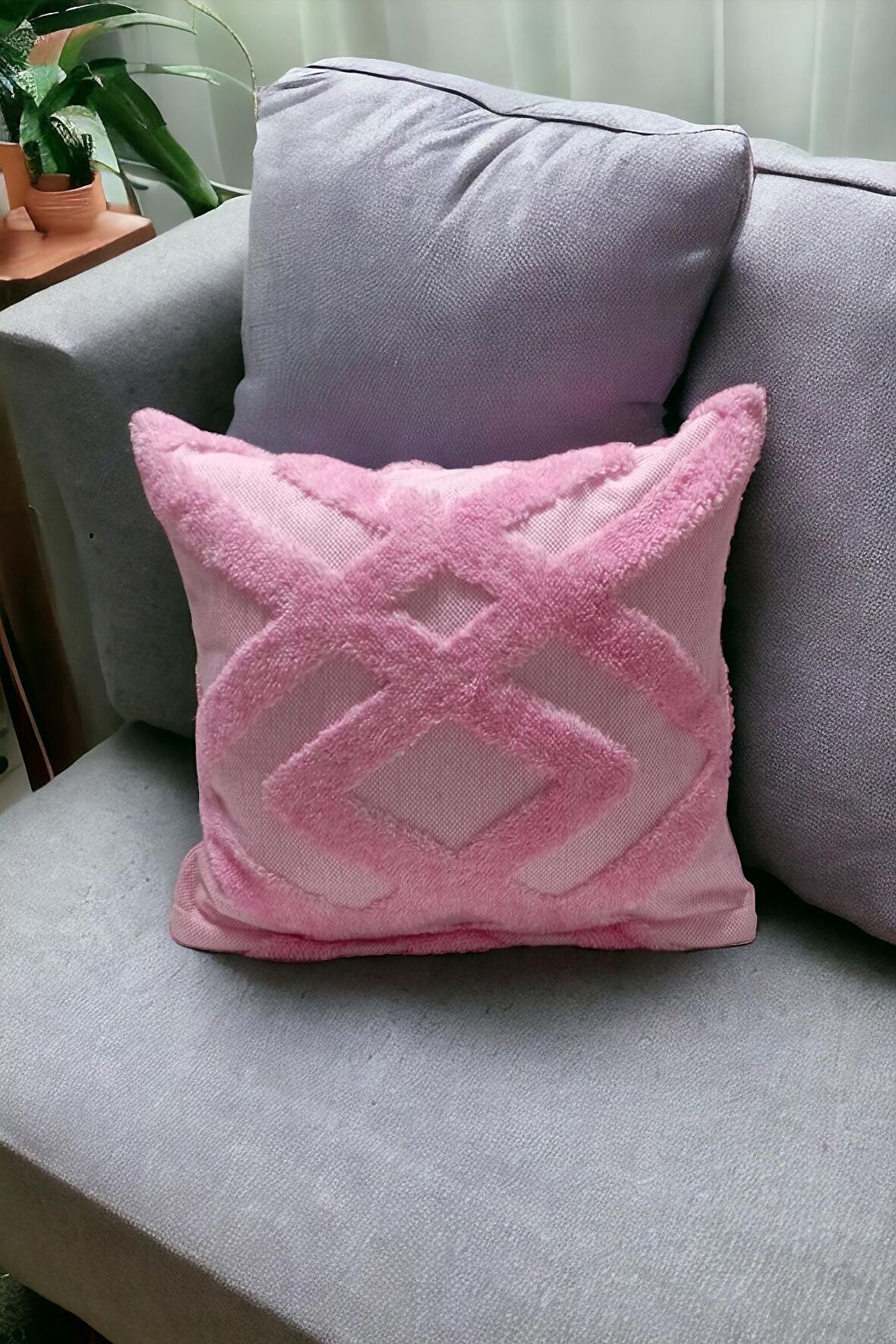 Bohem Dekoratif Yastık Kılıfı Kırlent Kılıfı 43x43 Cm Pembe