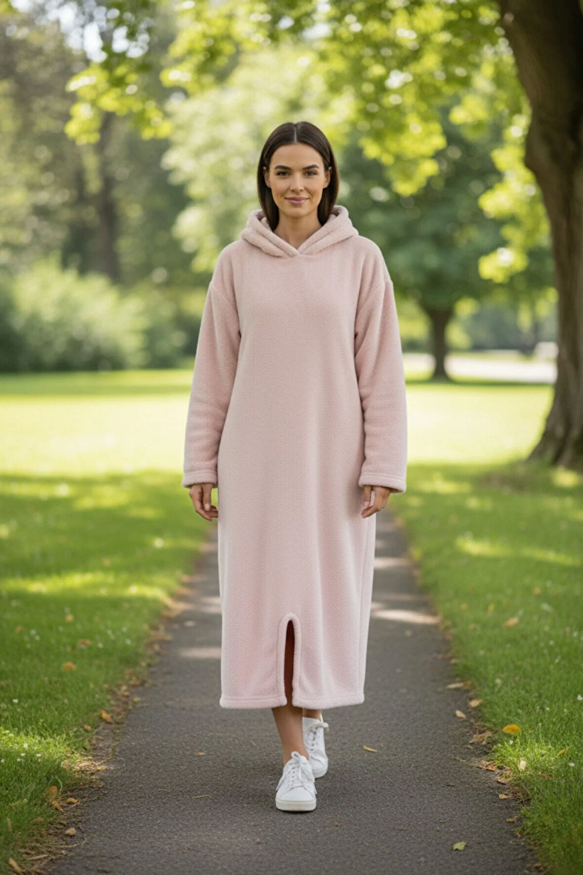 Serona Wellsoft Peluş Kapüşonlu Uzun Panço Yumuşak Dokulu Giyilebilir Tv Battaniyesi | Pudra L/XL