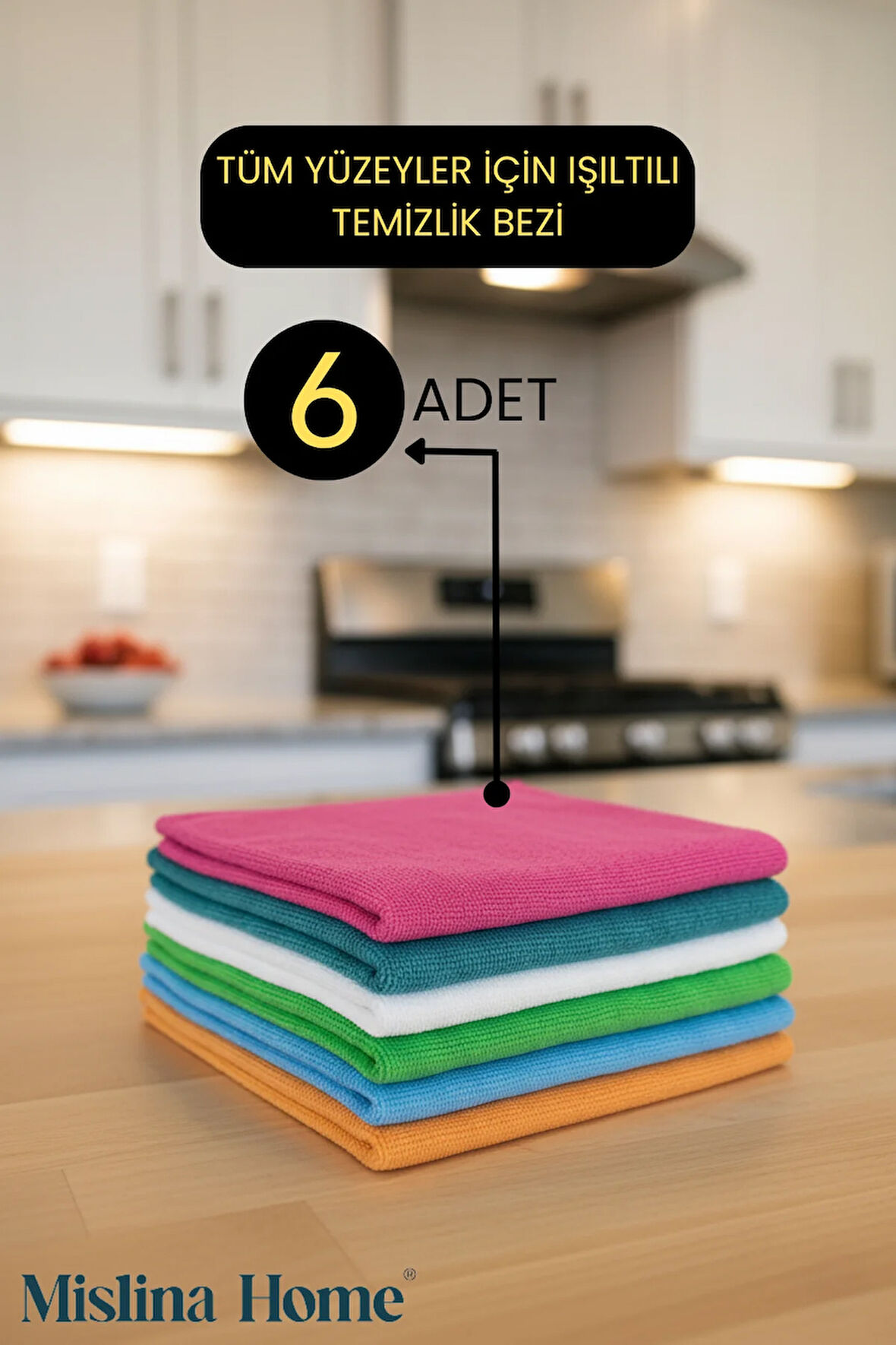 Mikrofiber Çok Amaçlı Genel Temizlik Bezi 6’lı Set 40x40cm – Renkli Mutfak Ev Araba Bezi