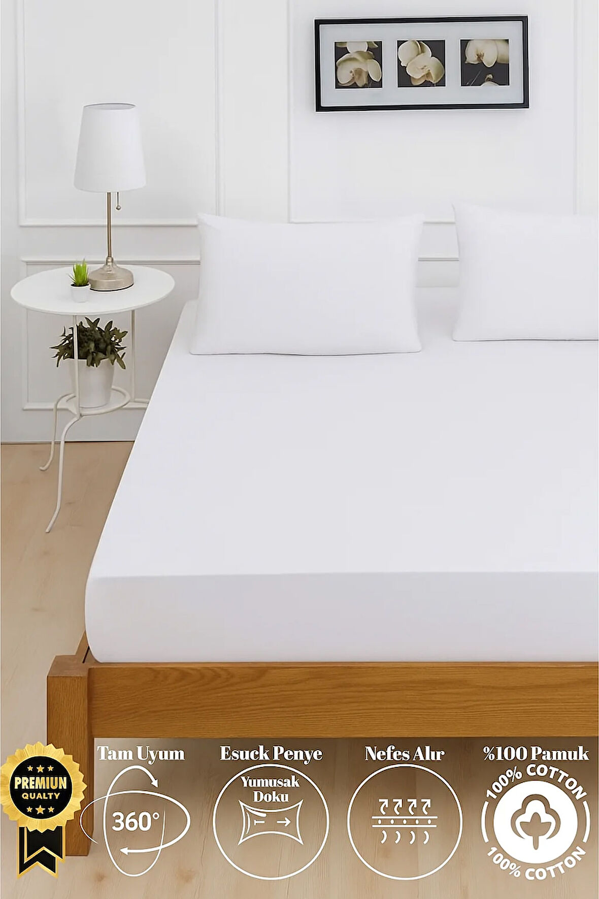 Mirava Premium %100 Pamuk Penye Lastikli Tek Kişilik Çarşaf Takımı (1 Yastık Kılıfı Dahil) Beyaz 100x200cm