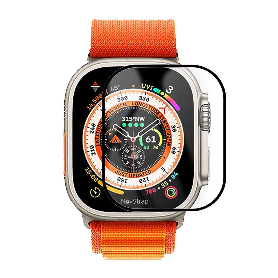 NovStrap Apple Watch Ultra 49mm Uyumlu Ekran Koruyucu Nano Esnek Cam Tam Kaplayan PPM