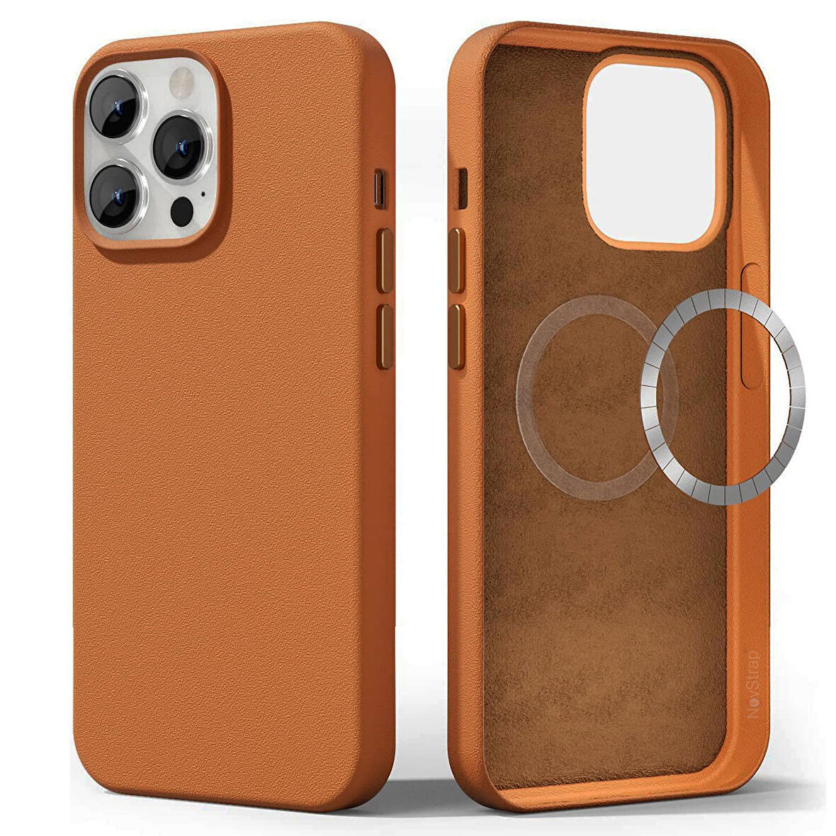 NovStrap Apple iPhone 13 Pro Uyumlu Kılıf 6.1 inç Magsafe ile Uyumlu Deri Kılıf İçi Kumaş Kadife