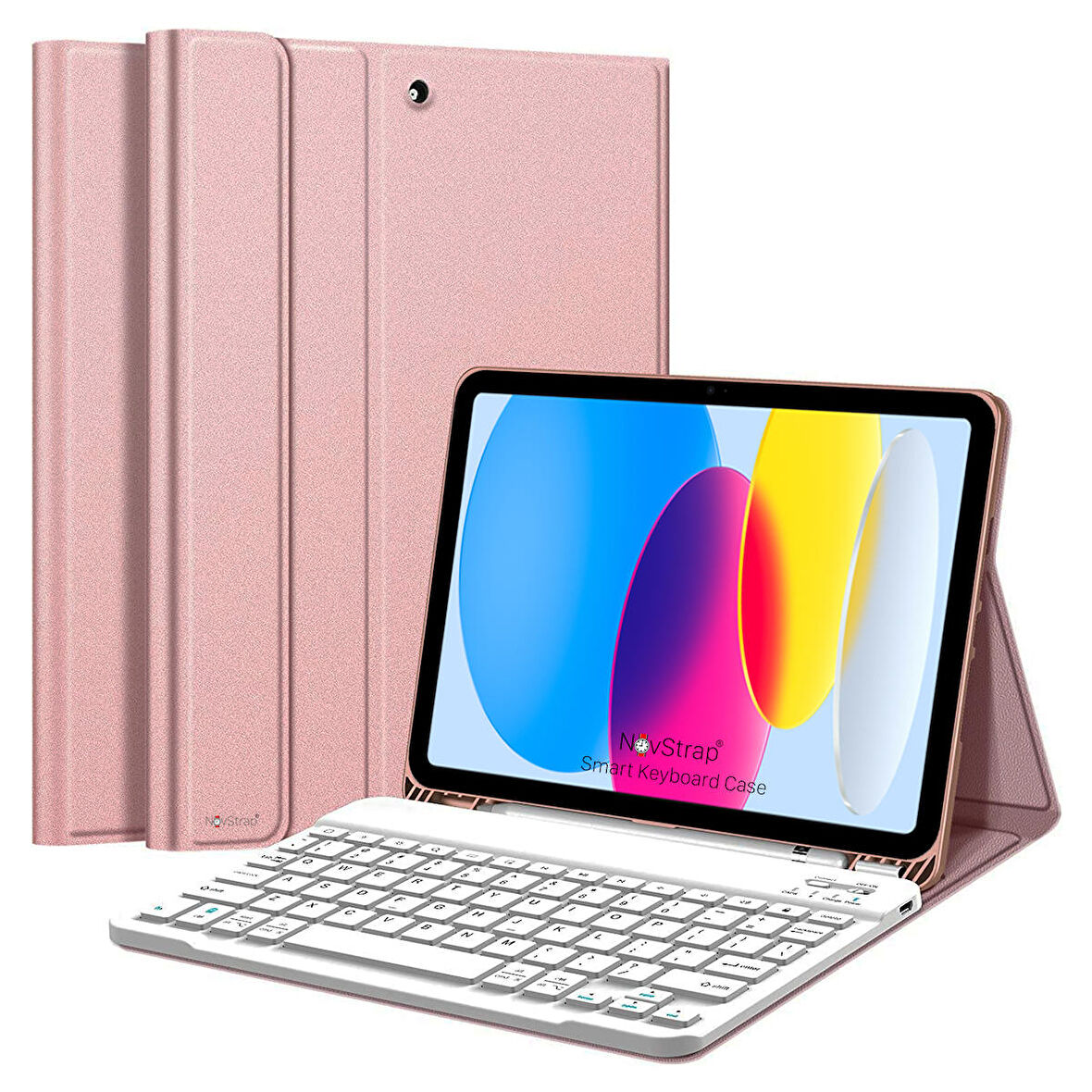 NovStrap Apple İpad 10. Nesil 10.9 2022 Uyumlu Bluetooth Klavyeli Tablet Kılıfı Stand Kalem Bölmeli