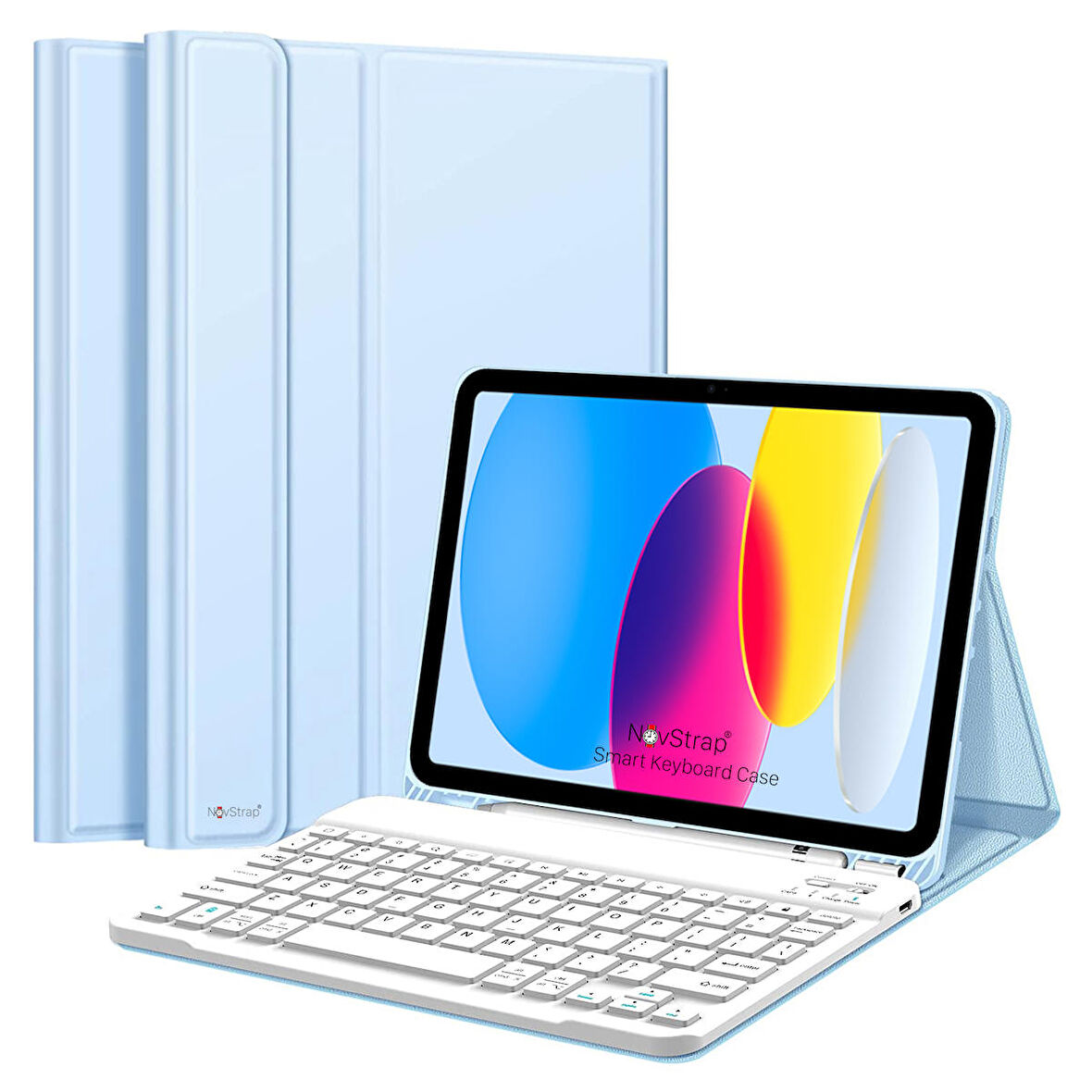 NovStrap Apple İpad 10. Nesil 10.9 2022 Uyumlu Bluetooth Klavyeli Tablet Kılıfı Stand Kalem Bölmeli