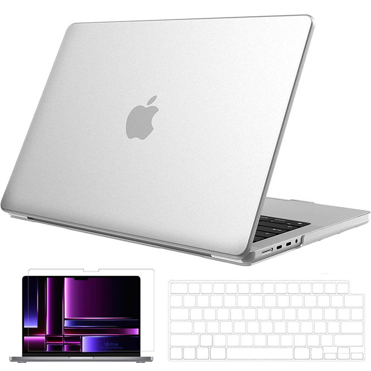 NovStrap Apple MacBook Pro 2023 M2 14.2 inc A2779 Uyumlu Mat Kılıf + Şeffaf Klavye Kılıfı + Film
