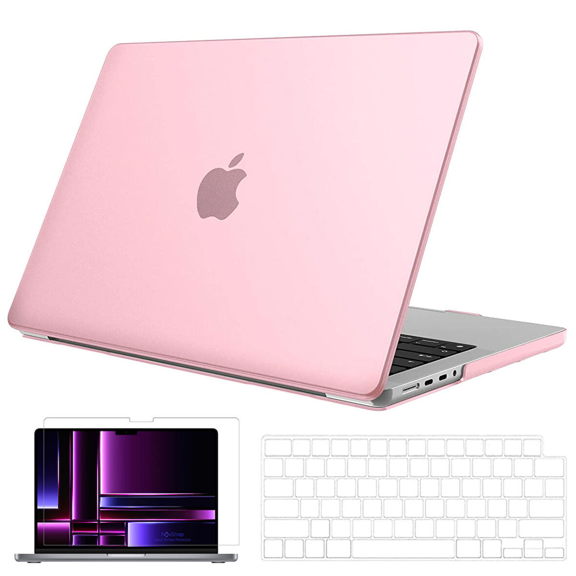 NovStrap Apple MacBook Pro 2023 M2 16 inc A2780 Uyumlu Parlak Kılıf + Şeffaf Klavye Kılıfı + Film