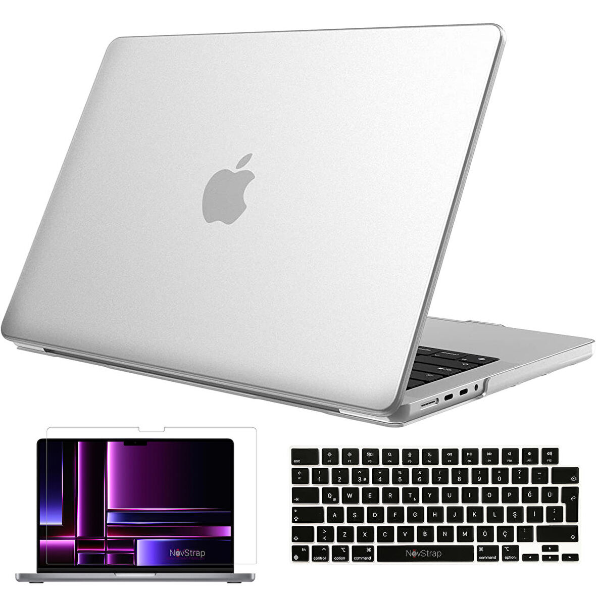 NovStrap Apple MacBook Pro 2023 M2 16 inc A2780 Uyumlu Mat Kılıf + Siyah Klavye Kılıfı + Film