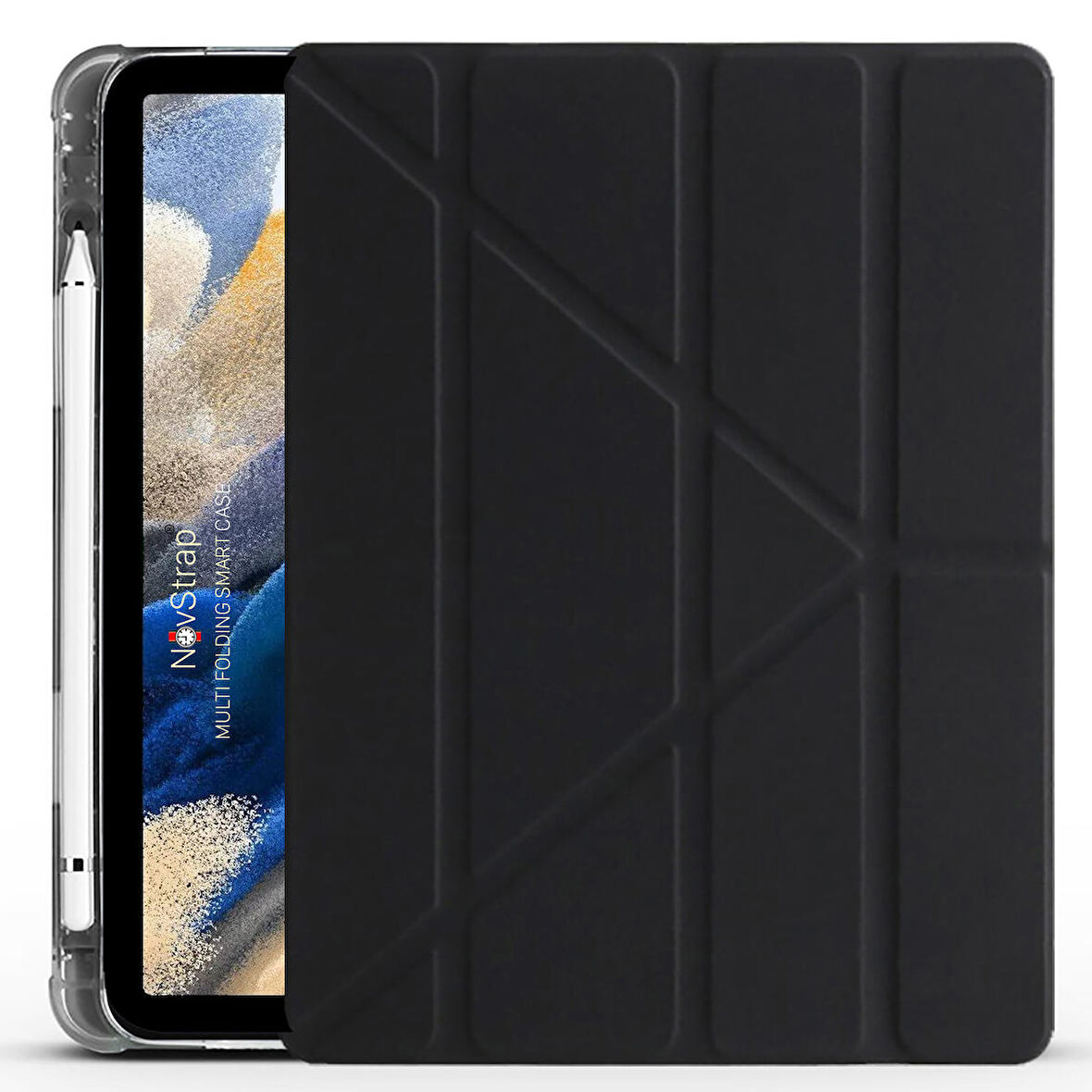 NovStrap Samsung Galaxy Tab A8 10.5 Sm-X200 X205 X207 Uyumlu Kılıf Smart Kalem Bölmeli Trifold Stand