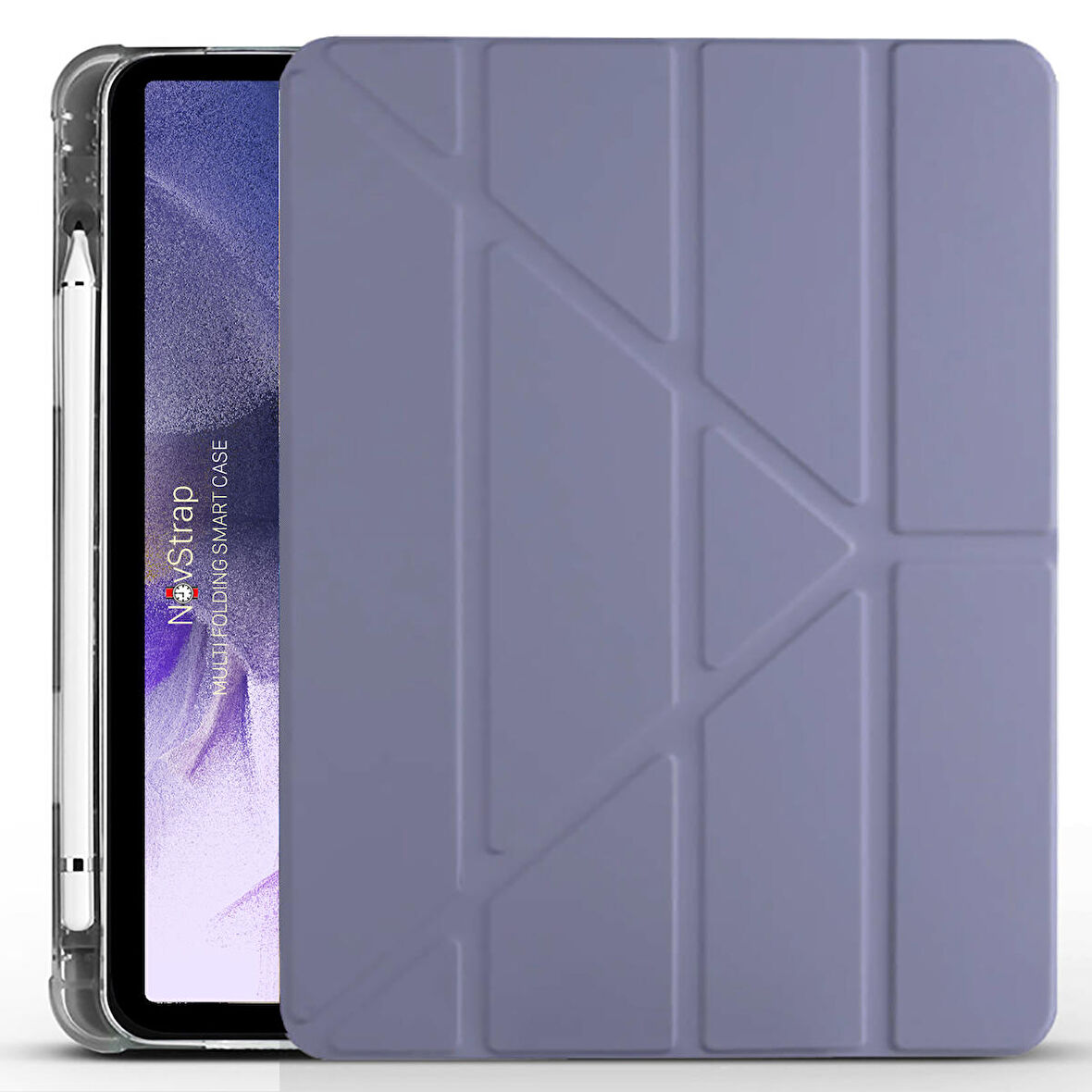 NovStrap Samsung Galaxy Tab S7 Fe Lte T730 T735 T737 Uyumlu Kılıf Smart Kalem Bölmeli Trifold Stand