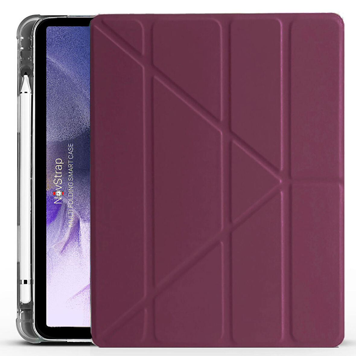 NovStrap Samsung Galaxy Tab S7 Fe Lte T730 T735 T737 Uyumlu Kılıf Smart Kalem Bölmeli Trifold Stand