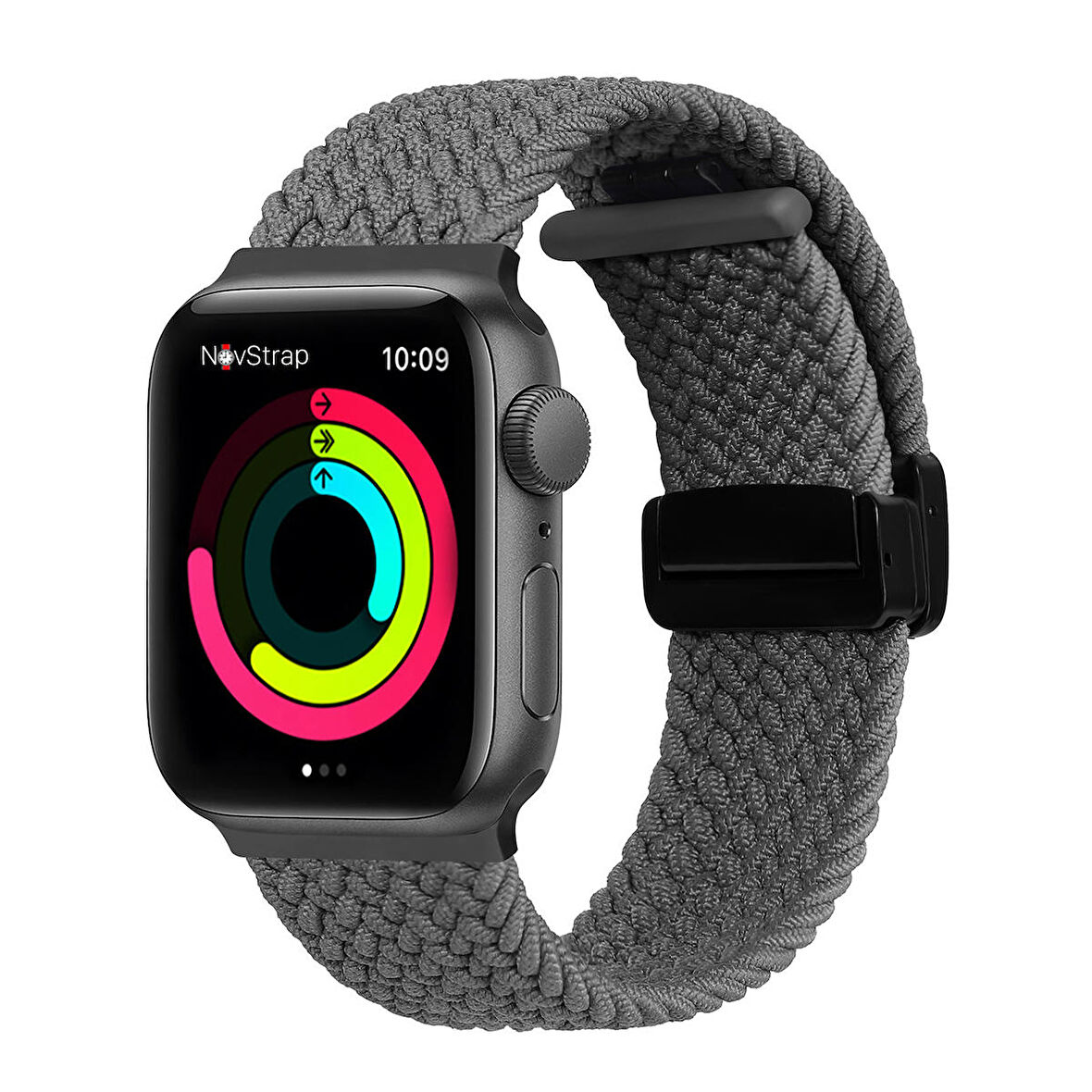 NovStrap Apple Watch SE 44mm ile Uyumlu Kordon Magnet Tokalı Flexible Elastik Örgü Kayış