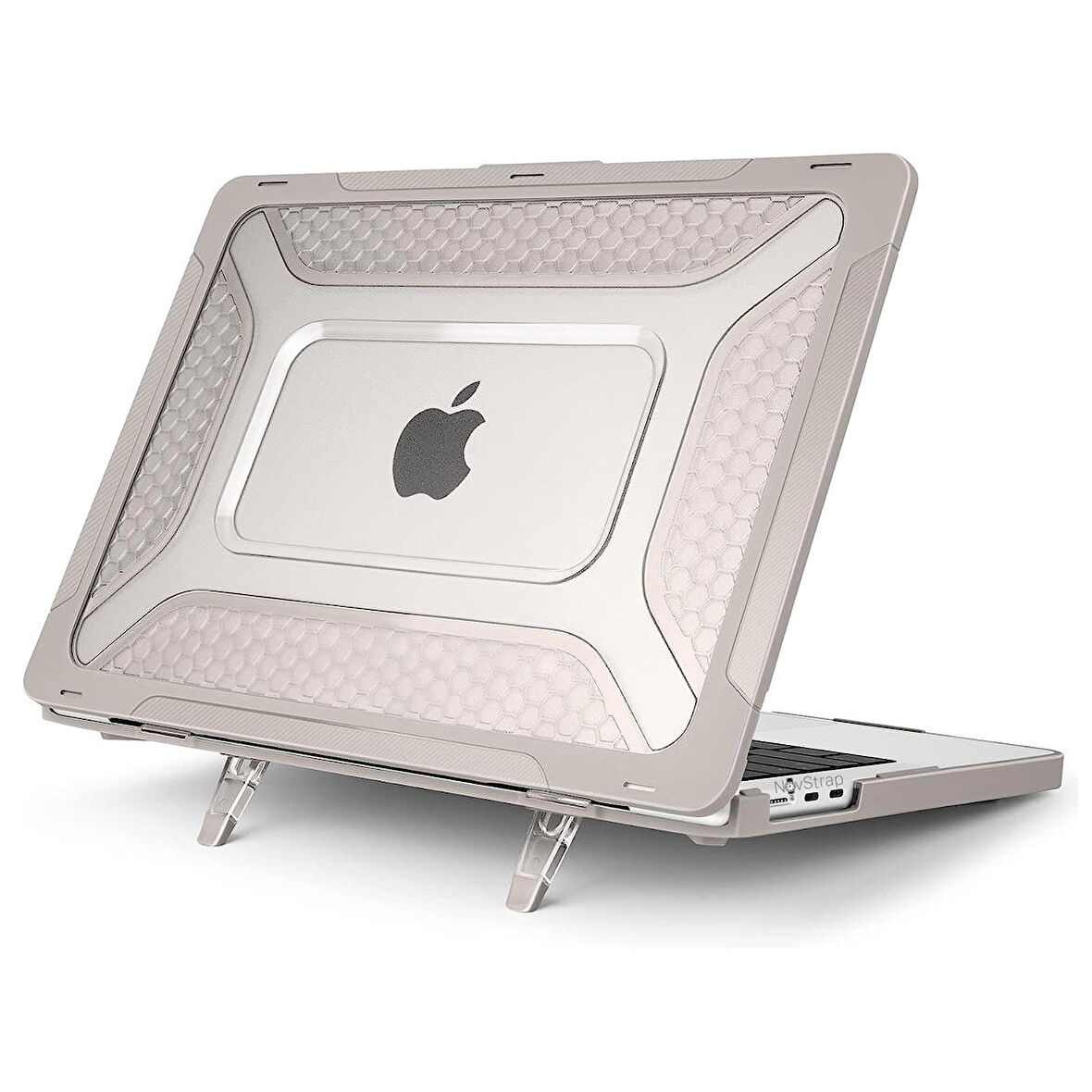 NovStrap Apple Macbook Pro 14 inç M1 Çip A2442 ile Uyumlu Kılıf Armor Zırh Kılıf Standlı Kapak