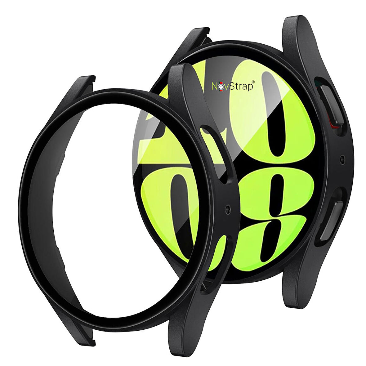 NovStrap Samsung Galaxy Watch 6 Seri 44mm ile Uyumlu Ekran Koruyucu Cam ve Kasa Koruyucu Sert PC
