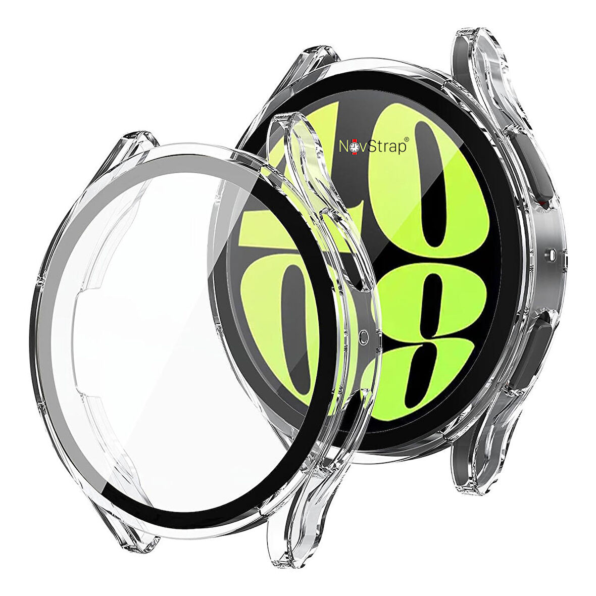 NovStrap Samsung Galaxy Watch 6 Seri 44mm ile Uyumlu Ekran Koruyucu Cam ve Kasa Koruyucu Sert PC