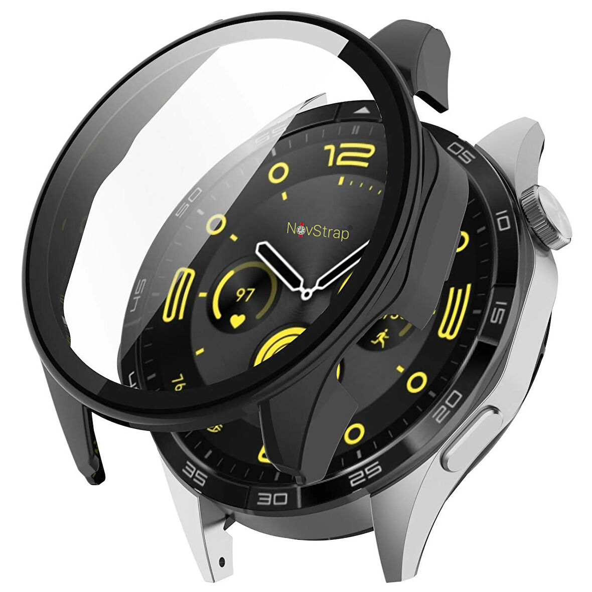NovStrap Huawei Watch GT4 46mm ile Uyumlu Ekran Koruyucu Cam ve Kasa Koruyucu Kılıf Sert PC