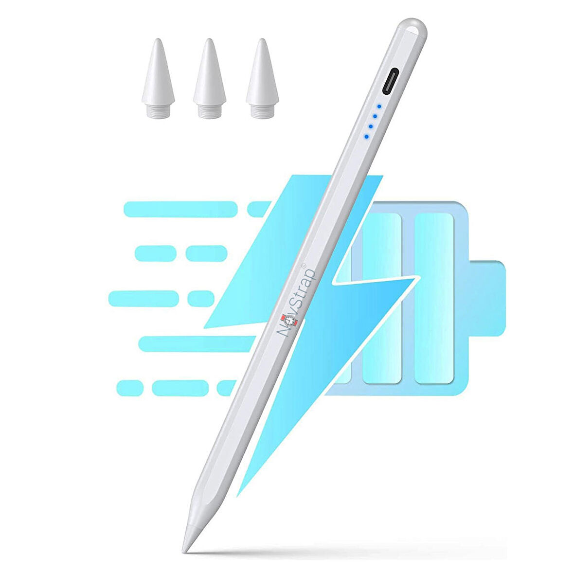 NovStrap iPad Air 4/5 Nesil 10.9" ile Uyumlu Dokunmatik Kalem Pencil DZ890 Avuç İçi Reddi 3 Adet Uç