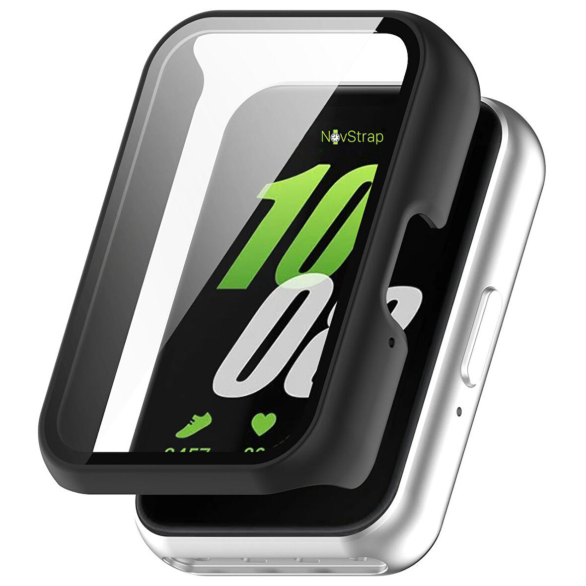 NovStrap Samsung Galaxy Fit3 ile Uyumlu Ekran Koruyucu Temperli Cam ve Kasa Koruyucu Kılıf Sert Pc