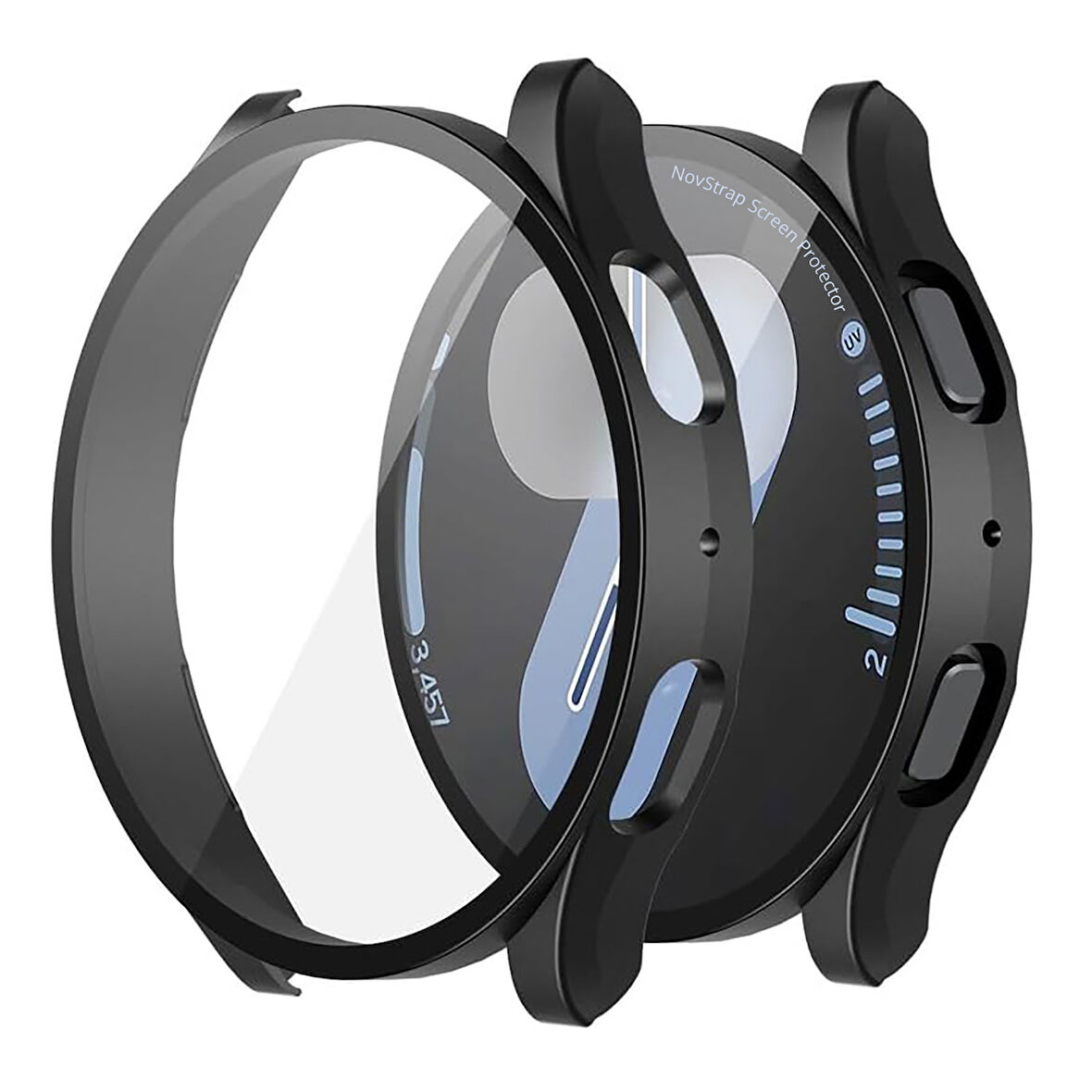 NovStrap Samsung Galaxy Watch 7 44mm ile Uyumlu Ekran Koruyucu Cam ve Kasa Koruyucu Kılıf Sert Pc