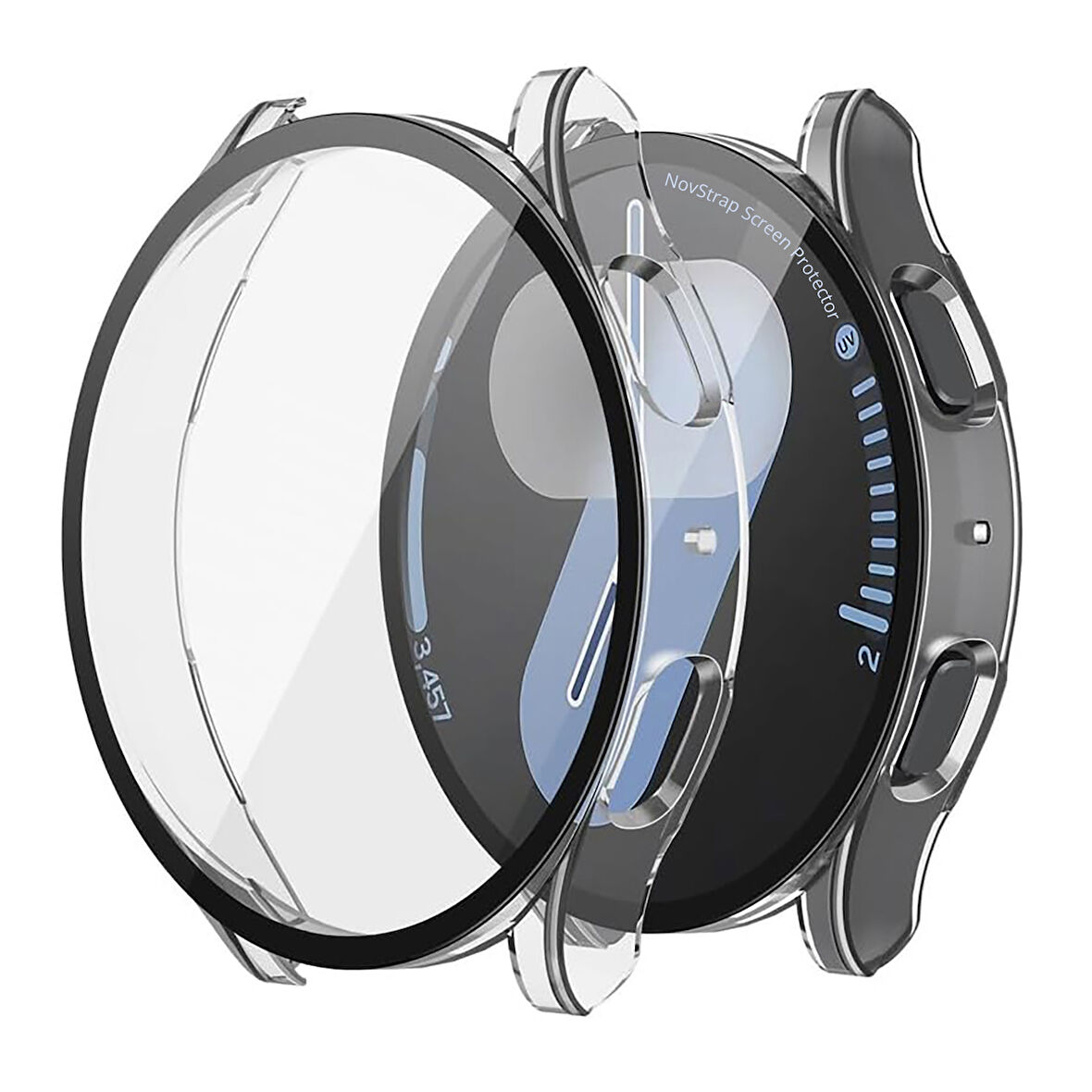 NovStrap Samsung Galaxy Watch 7 44mm ile Uyumlu Ekran Koruyucu Cam ve Kasa Koruyucu Kılıf Sert Pc