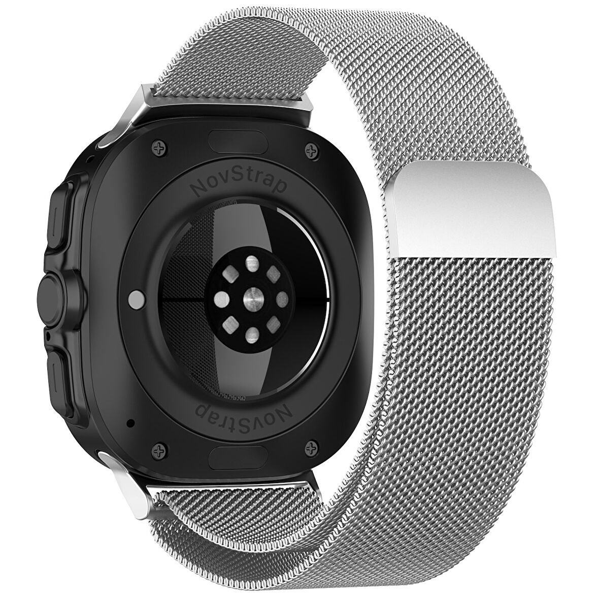 NovStrap Samsung Galaxy Watch Ultra 47 Mm ile Uyumlu Kordon Tam Uyumlu Pimli Metal Hasır Çelik Kayış