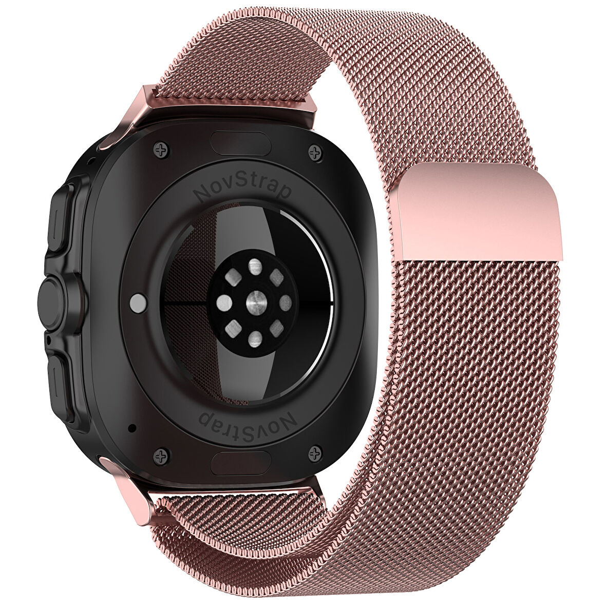 NovStrap Samsung Galaxy Watch Ultra 47 Mm ile Uyumlu Kordon Tam Uyumlu Pimli Metal Hasır Çelik Kayış