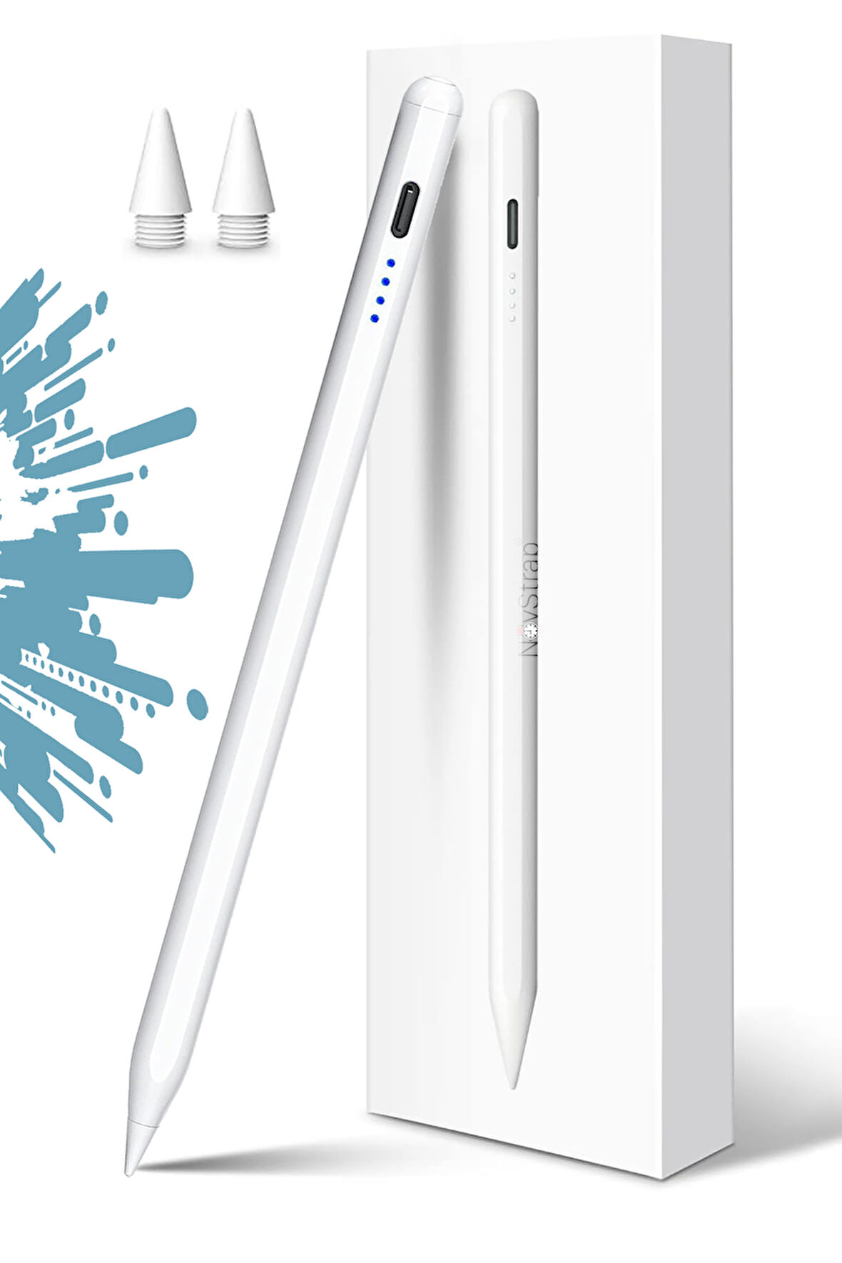 NovStrap Apple iPad Pro 13 (M4) ile Uyumlu Dokunmatik Tablet Kalemi DZ900 Avuç İçi Reddi Gen3 Stylus Pencil 2 Adet Yedek Uç