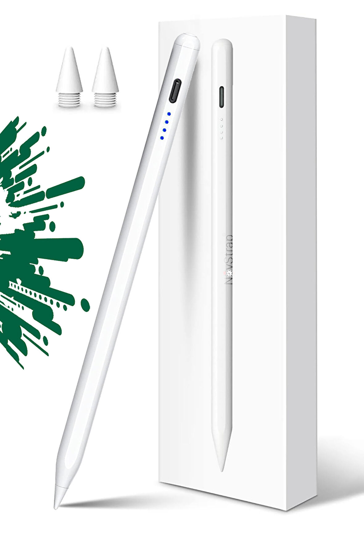 NovStrap Apple iPad Air 11 M2/M3 ile Uyumlu Dokunmatik Tablet Kalemi DZ900 Gen3 Stylus Pencil Avuç İçi Reddi 2 Adet Yedek Uç