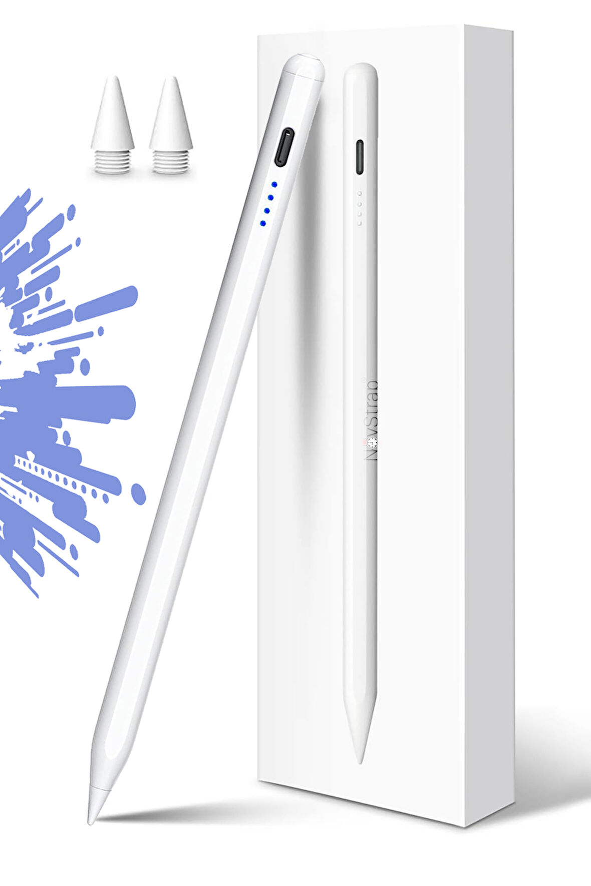 NovStrap Apple iPad Air 13 M2/M3 ile Uyumlu Dokunmatik Tablet Kalemi DZ900 Gen3 Stylus Pencil Avuç İçi Reddi 2 Adet Yedek Uç