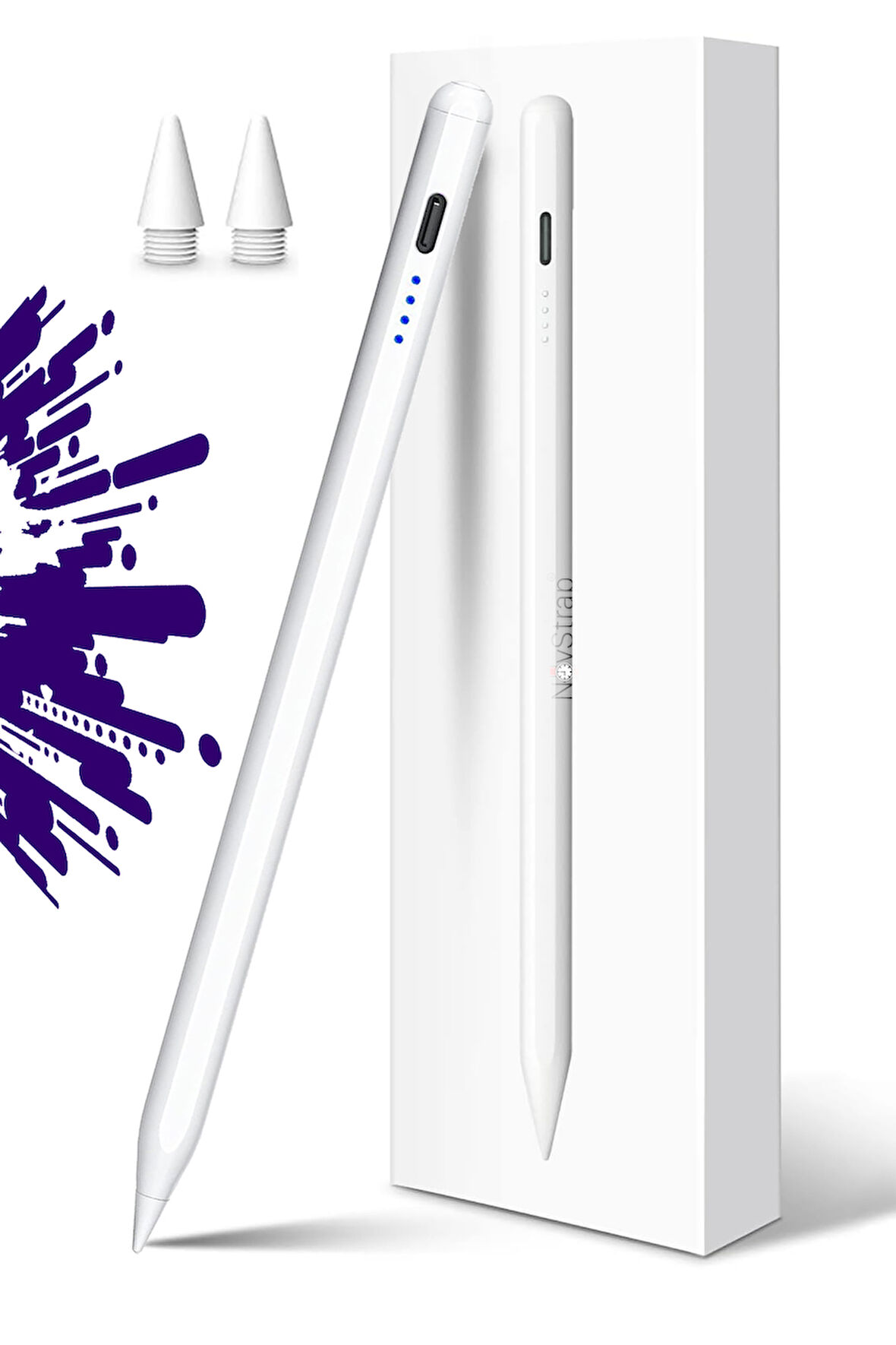 NovStrap Apple iPad Pro 11 2/3/4 Nesil ile Uyumlu Dokunmatik Tablet Kalemi DZ900 Gen3 Stylus Pencil Avuç İçi Reddi 2 Adet Yedek Uç