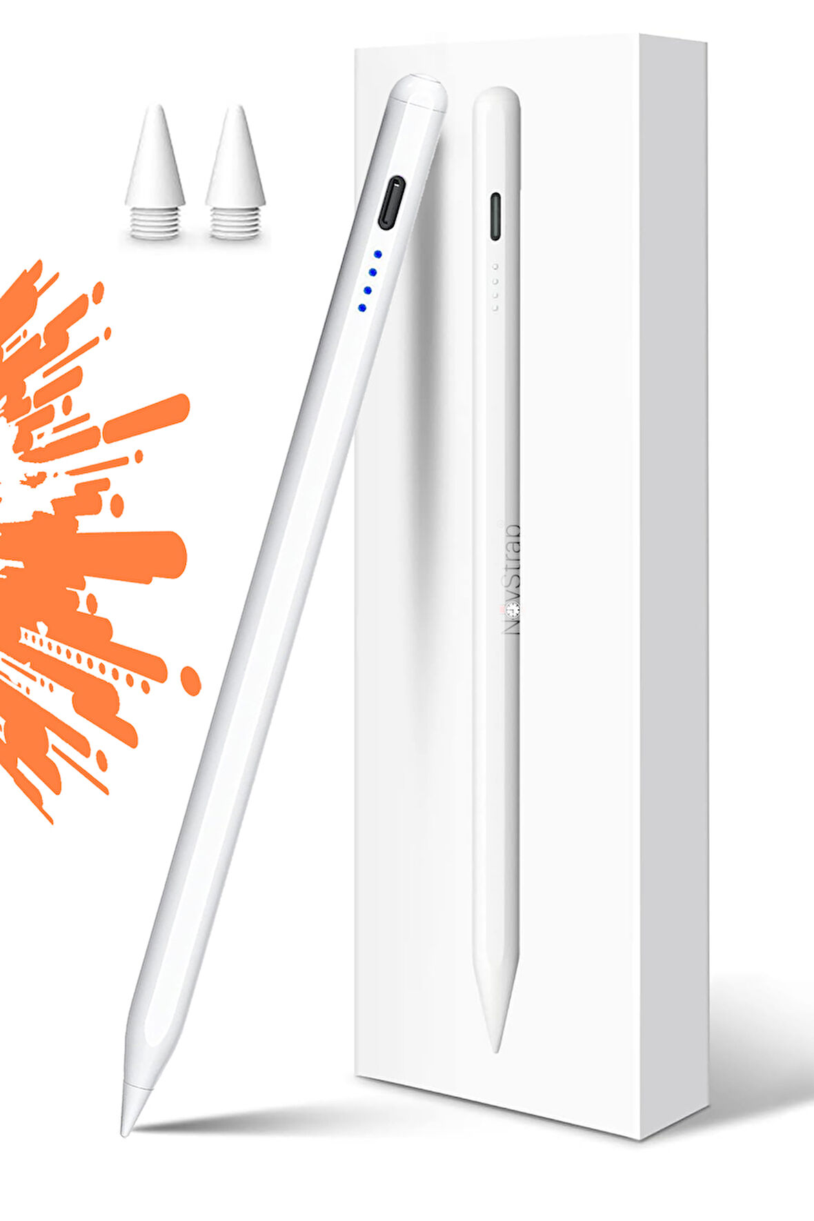 NovStrap Apple iPad 7/8/9 Nesil 10.2 inç ile Uyumlu Dokunmatik Tablet Kalemi DZ900 Gen3 Stylus Pencil Avuç İçi Reddi 2 Adet Yedek Uç