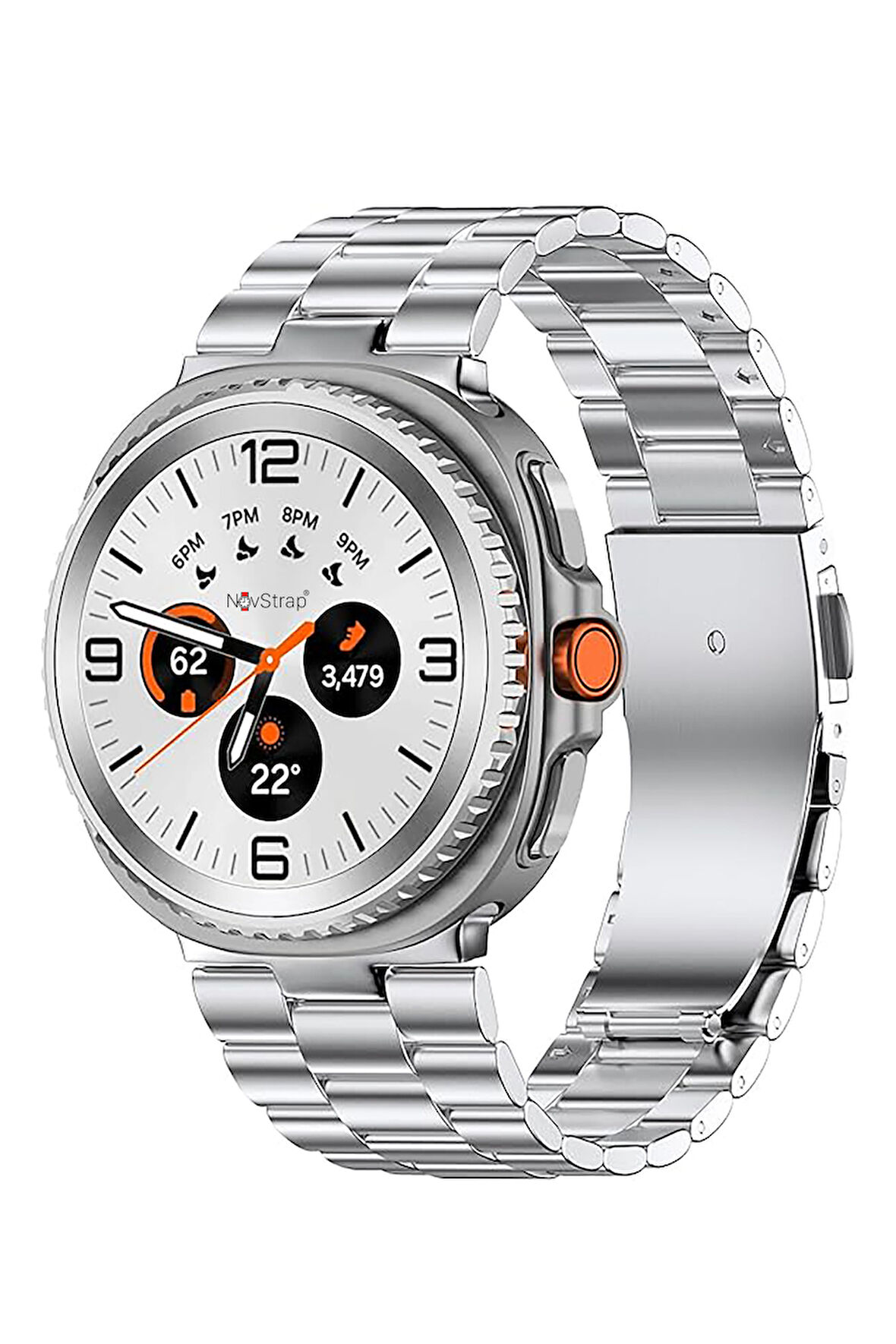 NovStrap Samsung Galaxy Watch 8 40mm 44mm Classic 46mm ile Uyumlu Kordon Klasik Çelik Metal Kordon