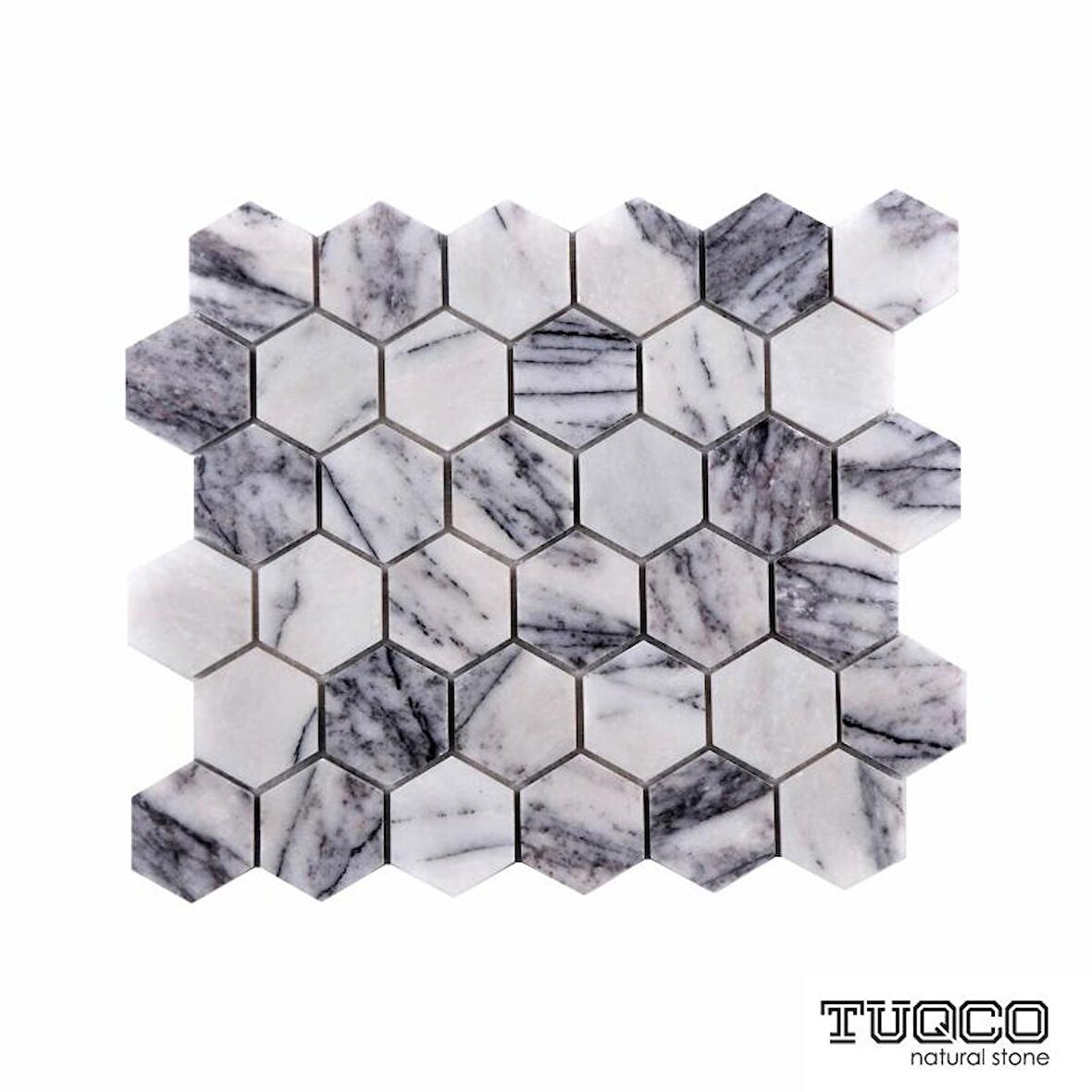 Tuqco Doğal Taş 2 inch Fileli Hexagon Leylak Cilalı Mermer Mozaik Banyo Mutfak Tezgah Arası Duvar Kaplama Döşeme Paneli