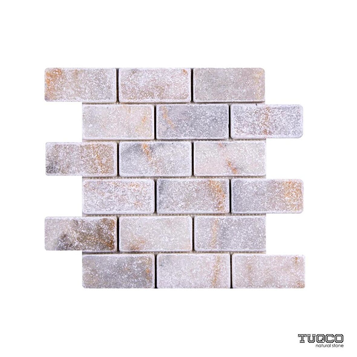 Tuqco Doğal Taş Fileli 5cm x 10cm Golden Eskitme Mermer Mozaik Banyo Mutfak Tezgah Arası Duvar Kaplama Döşeme Paneli