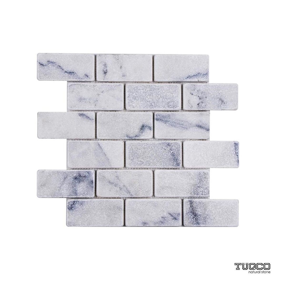 Tuqco Doğal Taş Fileli 5cm x 10cm Carrara Eskitme Mermer Mozaik Banyo Mutfak Tezgah Arası Duvar Kaplama Döşeme Paneli