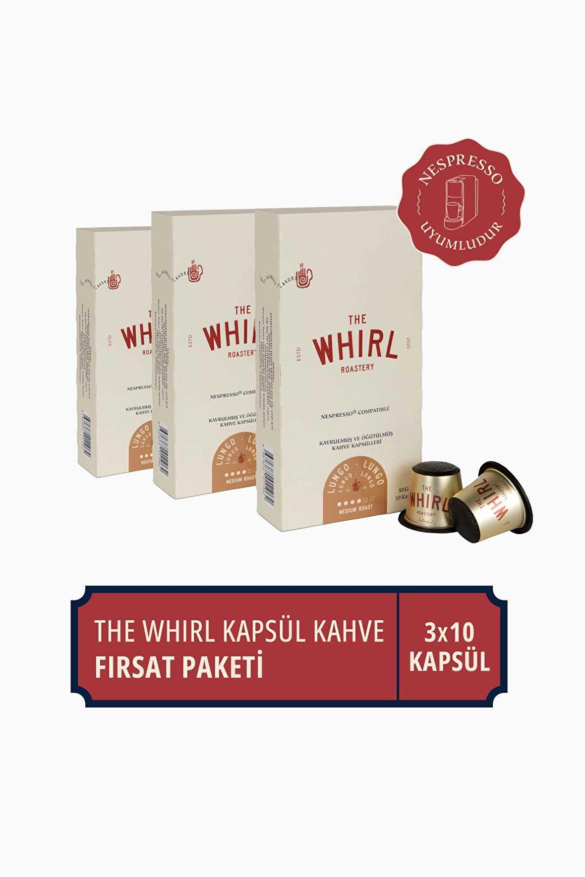 The Whirl Lungo Medium Kapsül Kahve 3'lü Fırsat Paketi 30 Kapsül