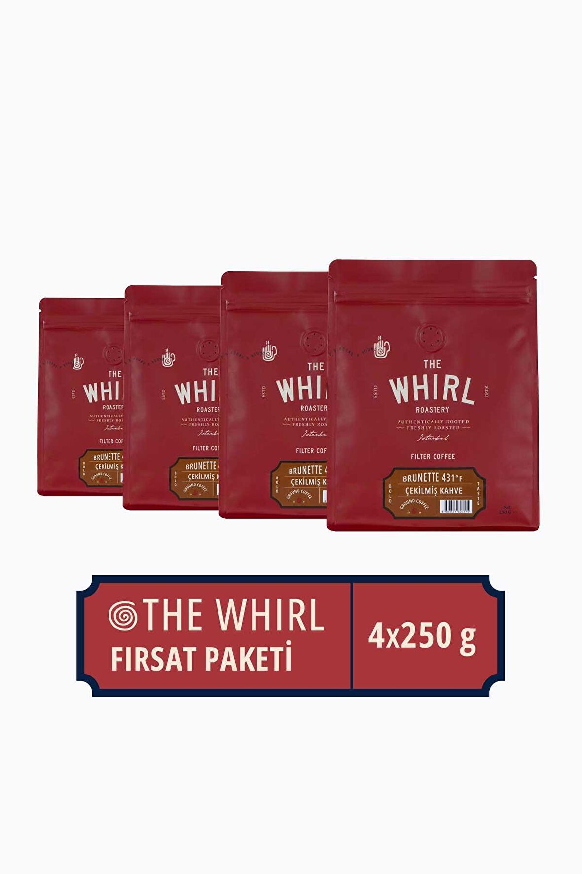 The Whirl Filtre Brunette 431°F Çekilmiş Kahve 4'lü Tanışma Paketi