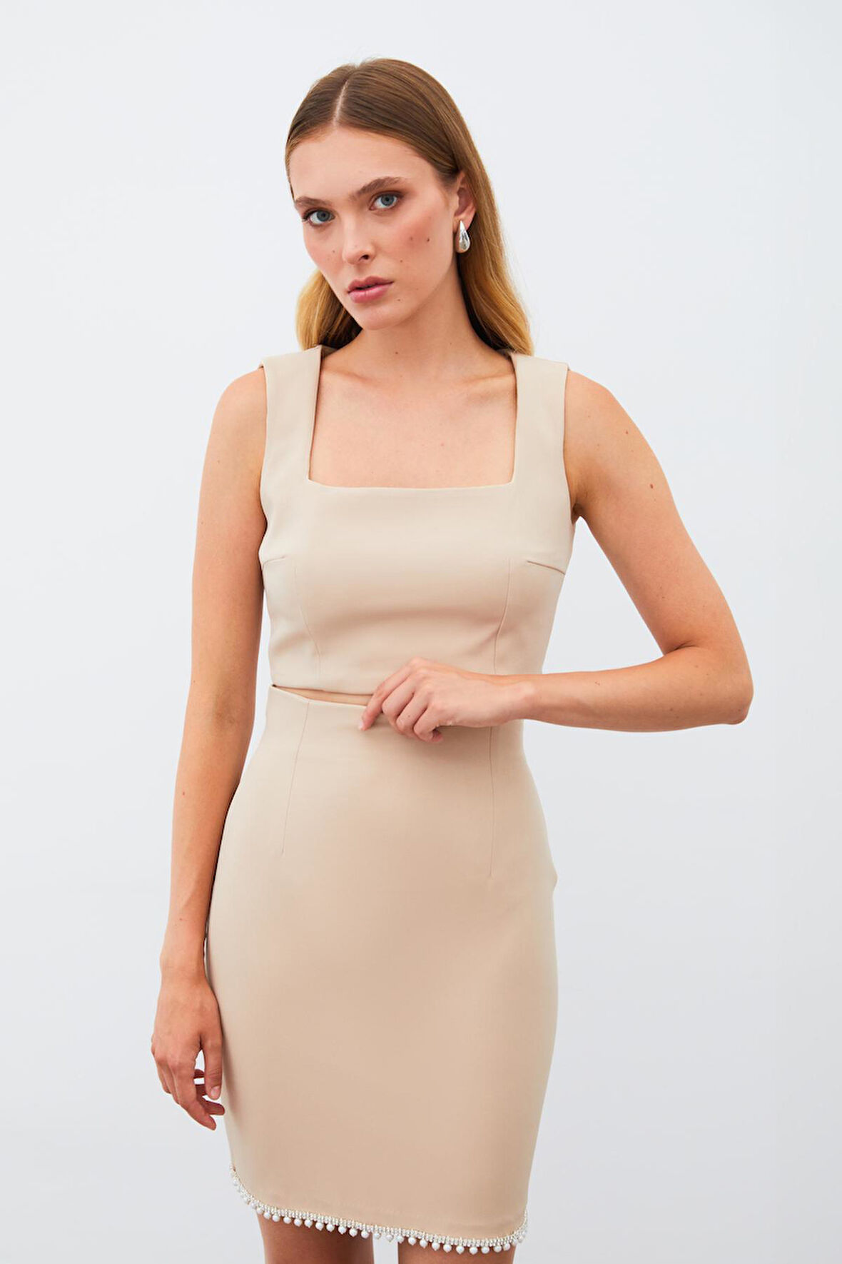 Sateen Kare Yaka Crop Bluz 1499-1060