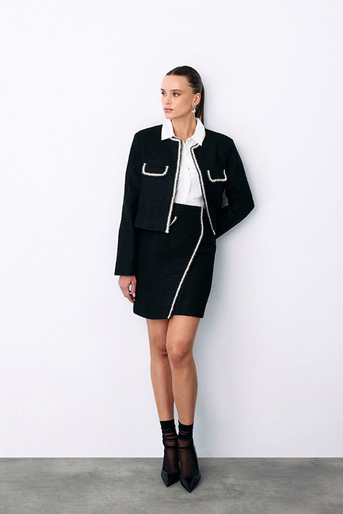 Sateen Kadın Önü Şerit Aksesuarlı Etek 1630-4525