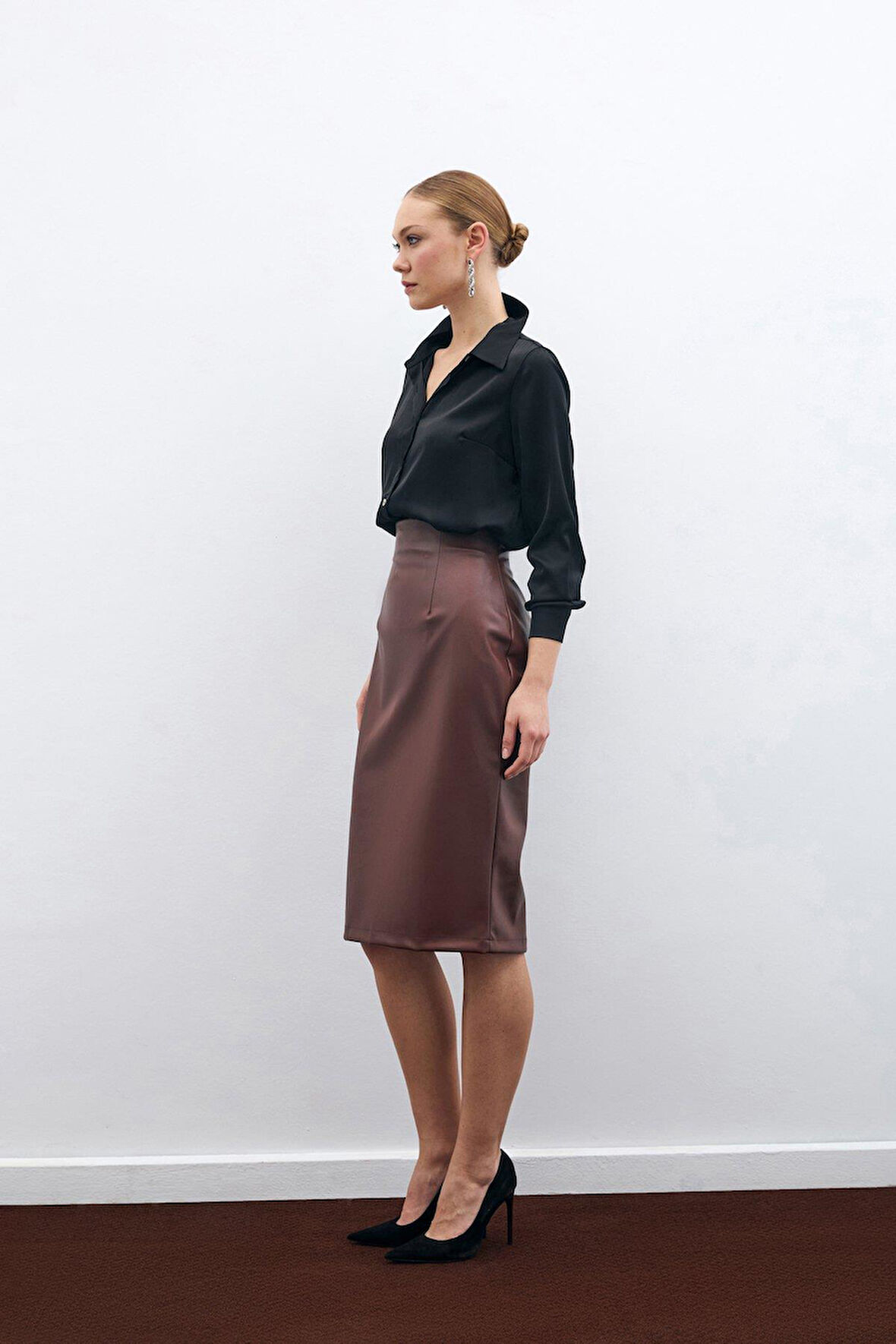 Sateen Kadın Deri Kalem Etek 1646-4528