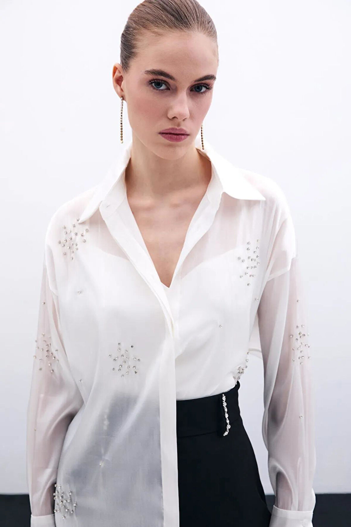 Sateen İşleme Detaylı Orgenze Kadın Gömlek 1686-2536