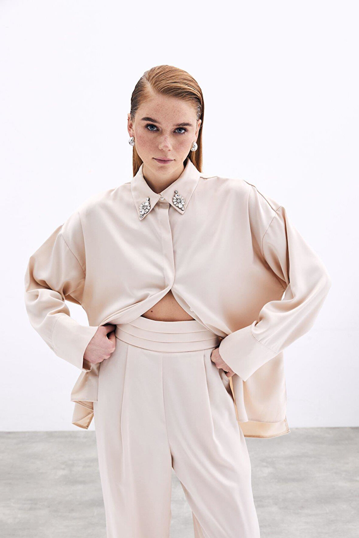 Sateen Aksesuar Detaylı Gömlek 1713-2003