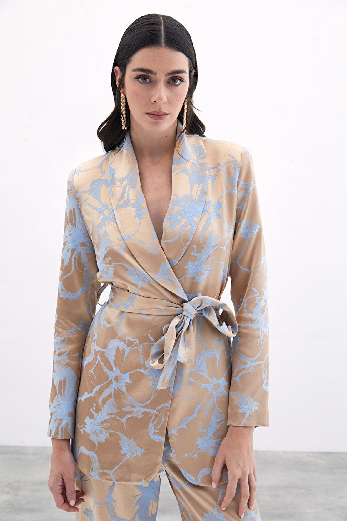 Sateen Kadın Şal Yaka Bağlamalı Ceket 1716-6009