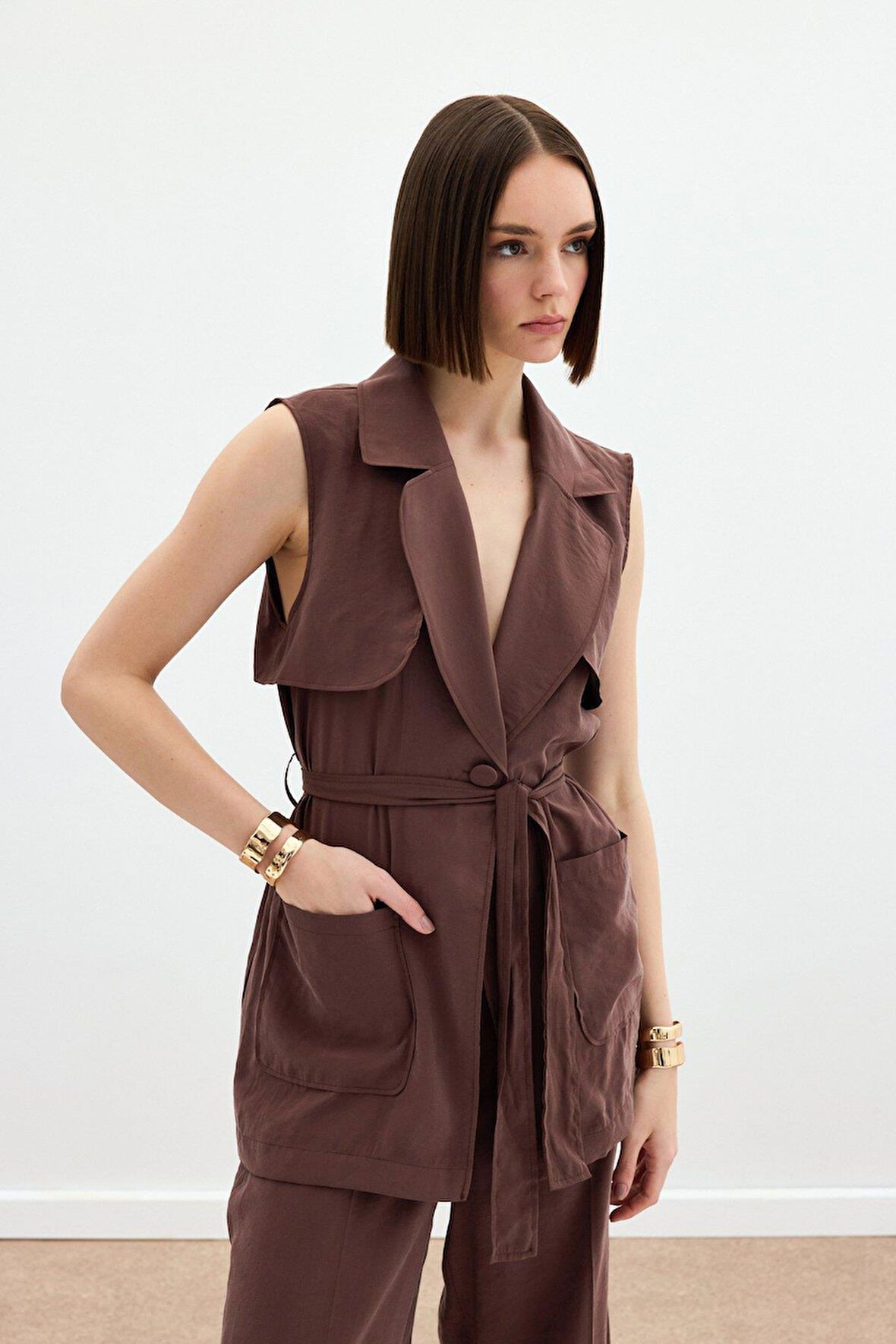 Sateen Kadın Kuşaklı Model Yelek 1804-6037