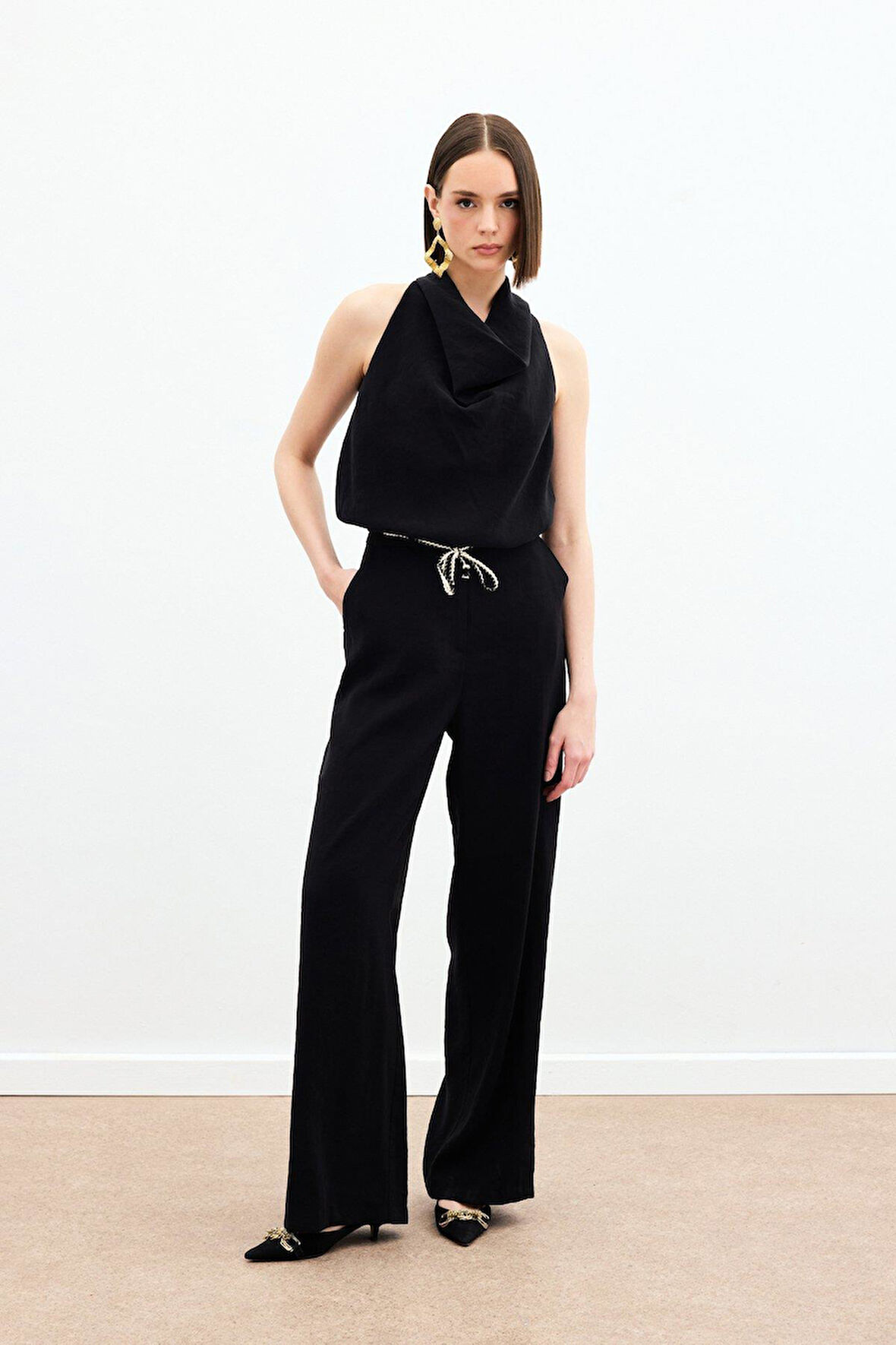 Sateen Kadın Örgü Kemerli Pantolon 1809-5046