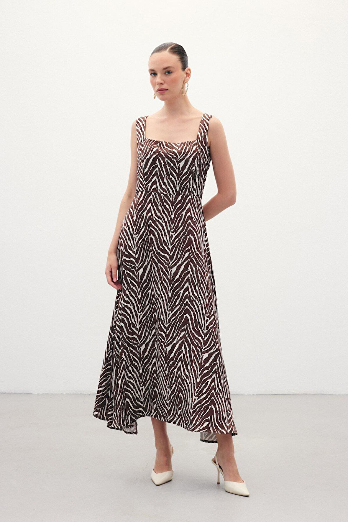 Sateen Kadın Zebra Desen Elbise 1877-3082