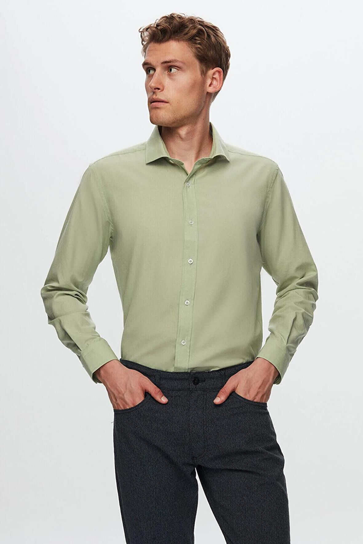 Ds Damat Regular Fit Yesil Düz Gömlek 8HC02ORT14327 8HC02ORT14327