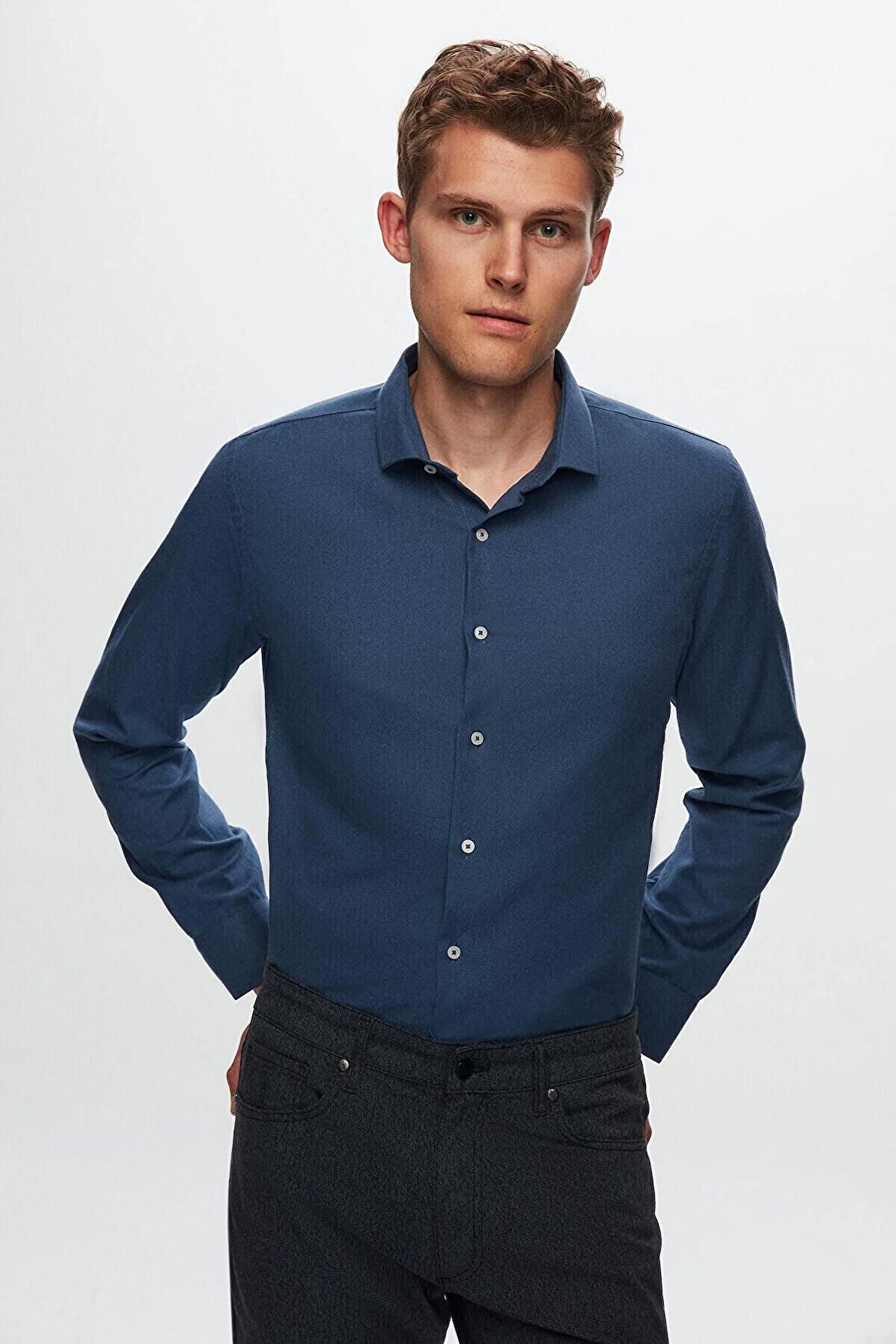 Ds Damat Slim Fit Lacivert Armürlü Gömlek 8HC02ORT13288