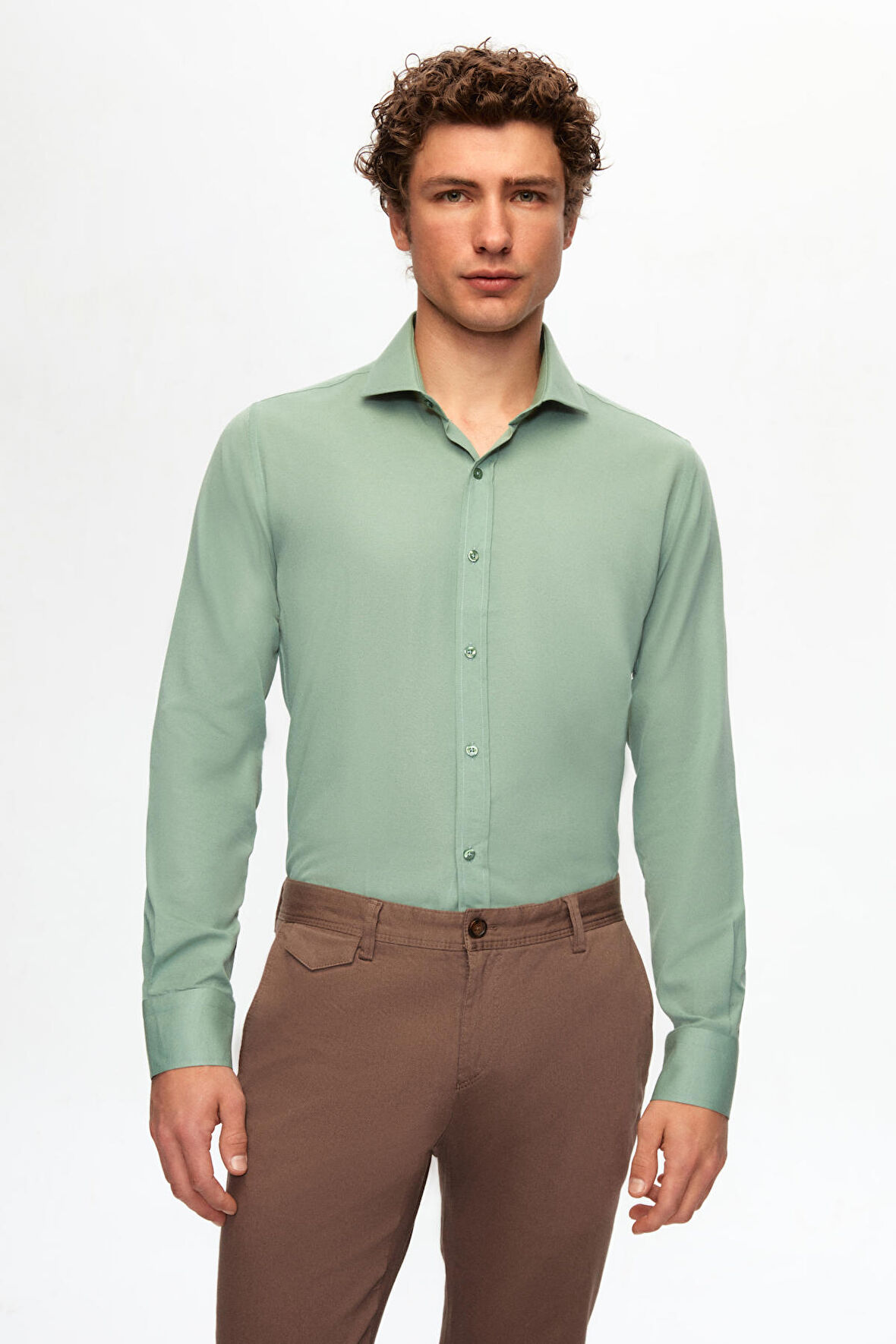 D'S Damat Slim Fit Yeşil İtalyan Yaka Gömlek 2HF02ORT5185